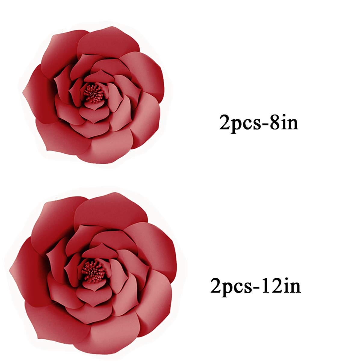3D Giant Paper Flowers DIY Kit - Burgundy Handcrafted Paper Flower Decorations for Wedding Backdrop, Bridal Shower, Baby Shower, Nursery Wall & Home Decor (4pcs-8in/12in) | Perfect for Party Decorations, Photo Backdrops & Event Centerpieces
