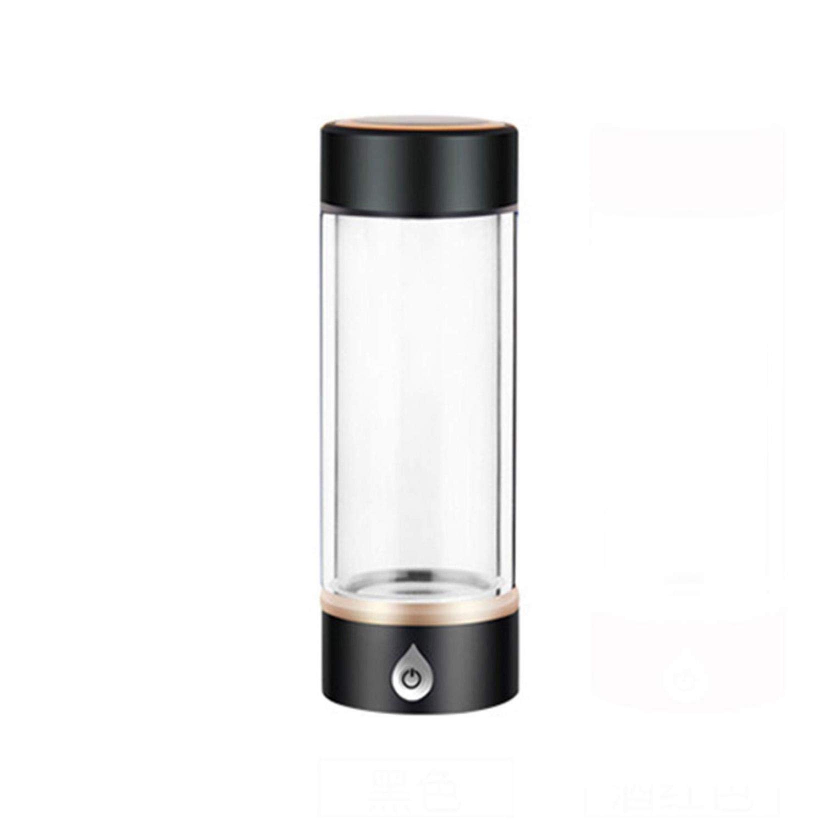 Portable 380ml Hydrogen-Rich Alkaline Water Bottle with USB Charging - Glass Travel Water Cup for Outdoor, Sports & Daily Hydration - Black