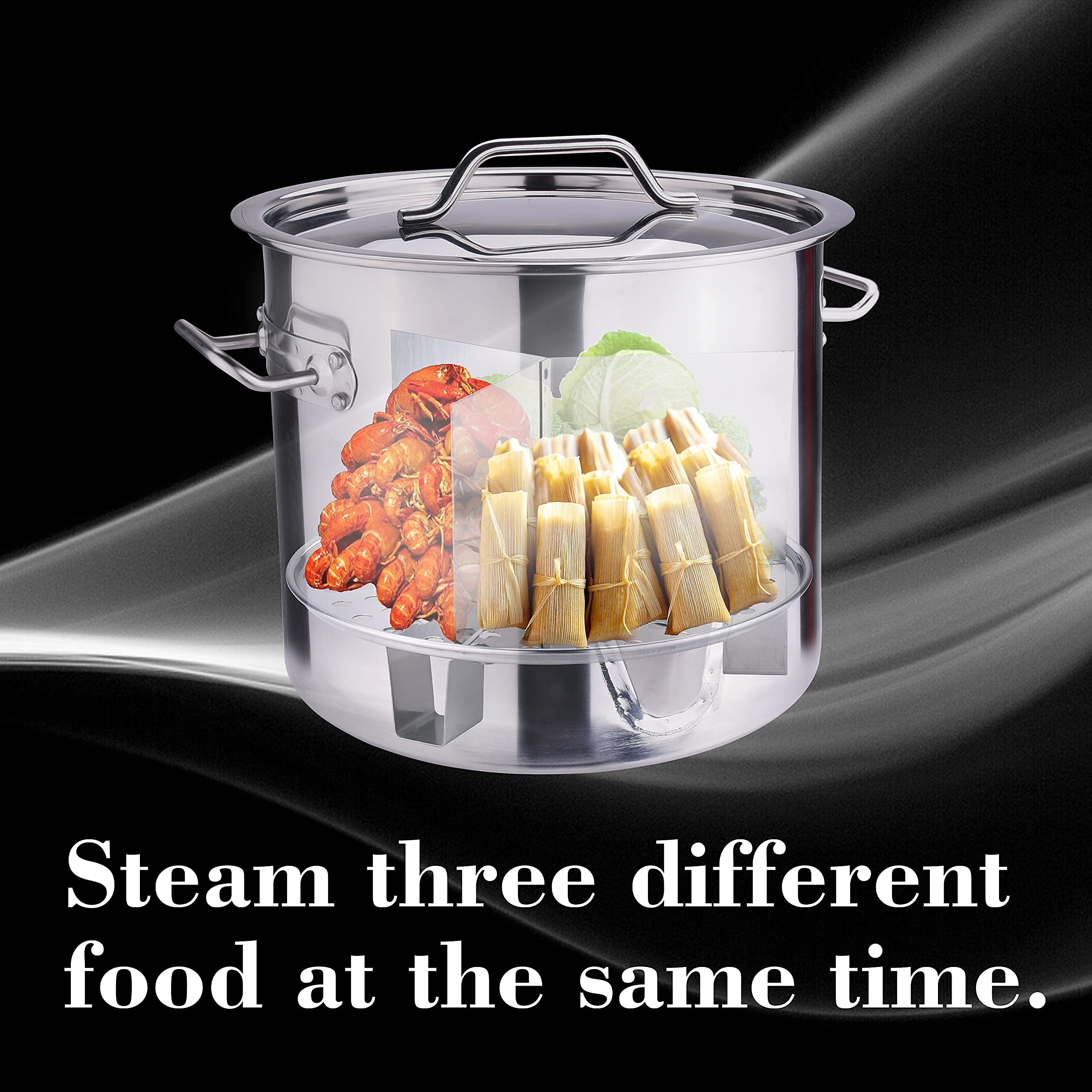 32QT Stainless Steel Tamale Steamer Pot with Easy-Fill Water Spout - Seafood Crab Steamer with Divider & Steamer Rack - 8 Gallon Capacity for Tamales, Seafood Boils, Vegetables & Large Batch Cooking