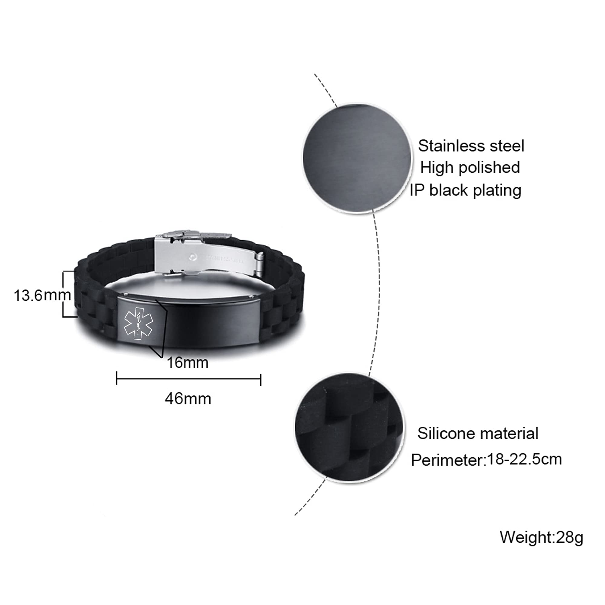 VNOX Adjustable Stainless Steel Medical Alert Bracelet for Men, Women & Kids - Free Engraving Emergency ID Wristband | Perfect for Diabetes, Allergies & Heart Conditions