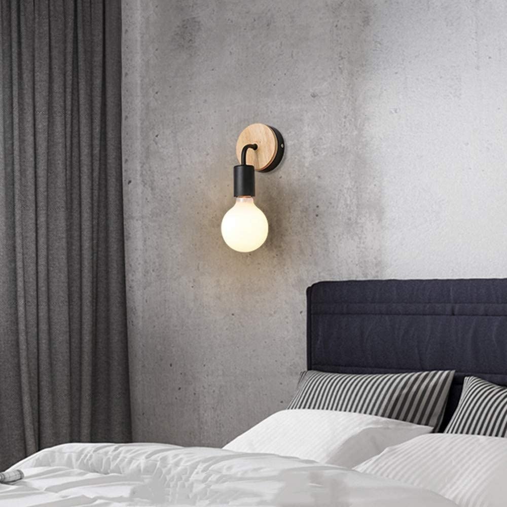 Nordic Style Wooden Wall Sconce with Plug - Minimalist E27 Wall Mounted Light Fixture for Bedroom, Closet & Hallway | Night Reading Lamp & Cozy Ambient Lighting