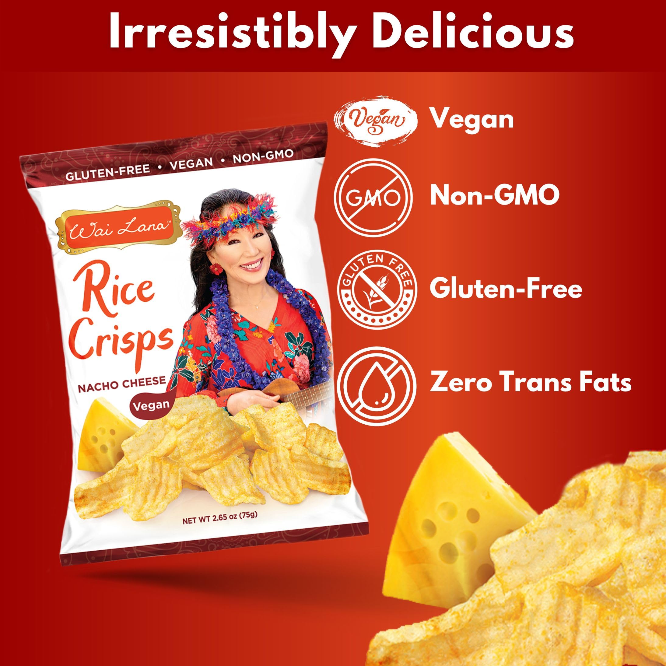 Wai Lana Chips Rice Crisps - Nacho Cheese Flavor | Gluten-Free, Vegan, Non-GMO Snacks | 2.65 oz (Pack of 6) | Perfect for Parties, School Lunches & Healthy On-the-Go Snacking