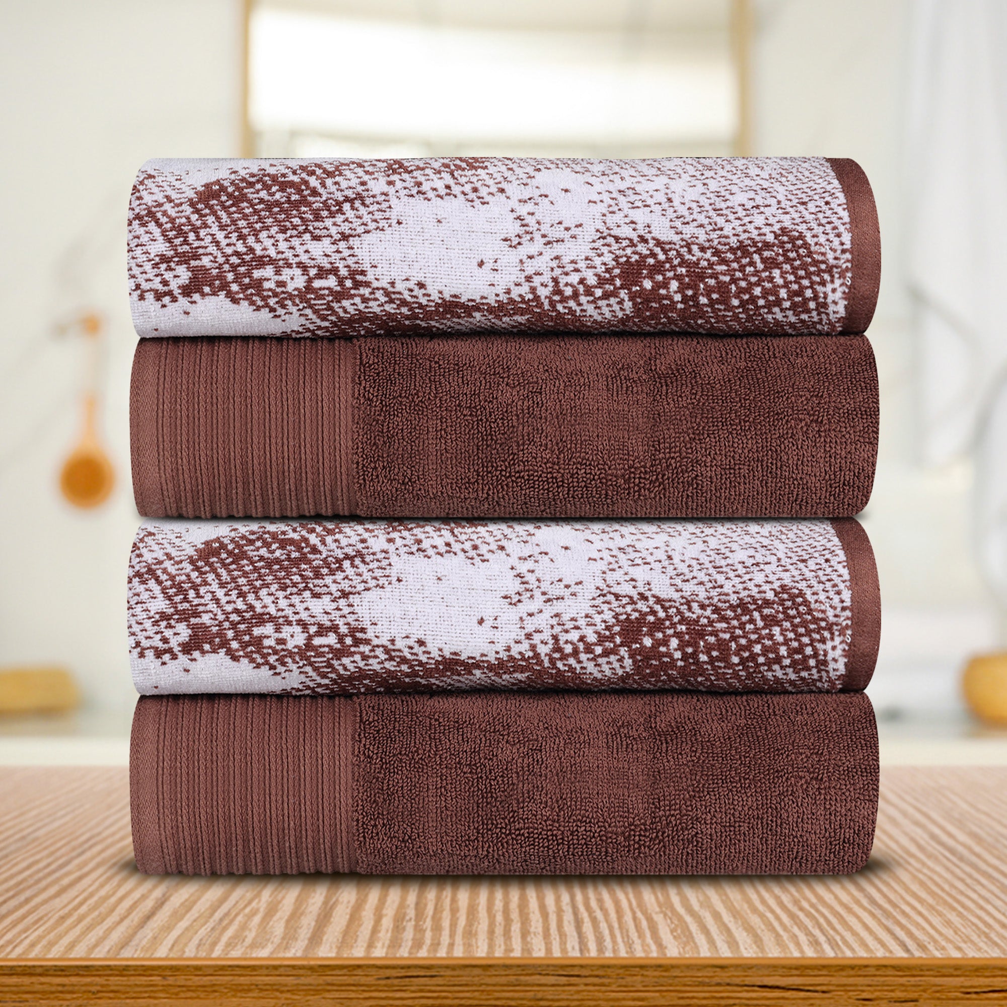 Premium 4-Piece Cotton Bath Towel Set - Soft & Absorbent Solid & Marble Design - Perfect for Spa, Bathroom & Luxury Home Decor
