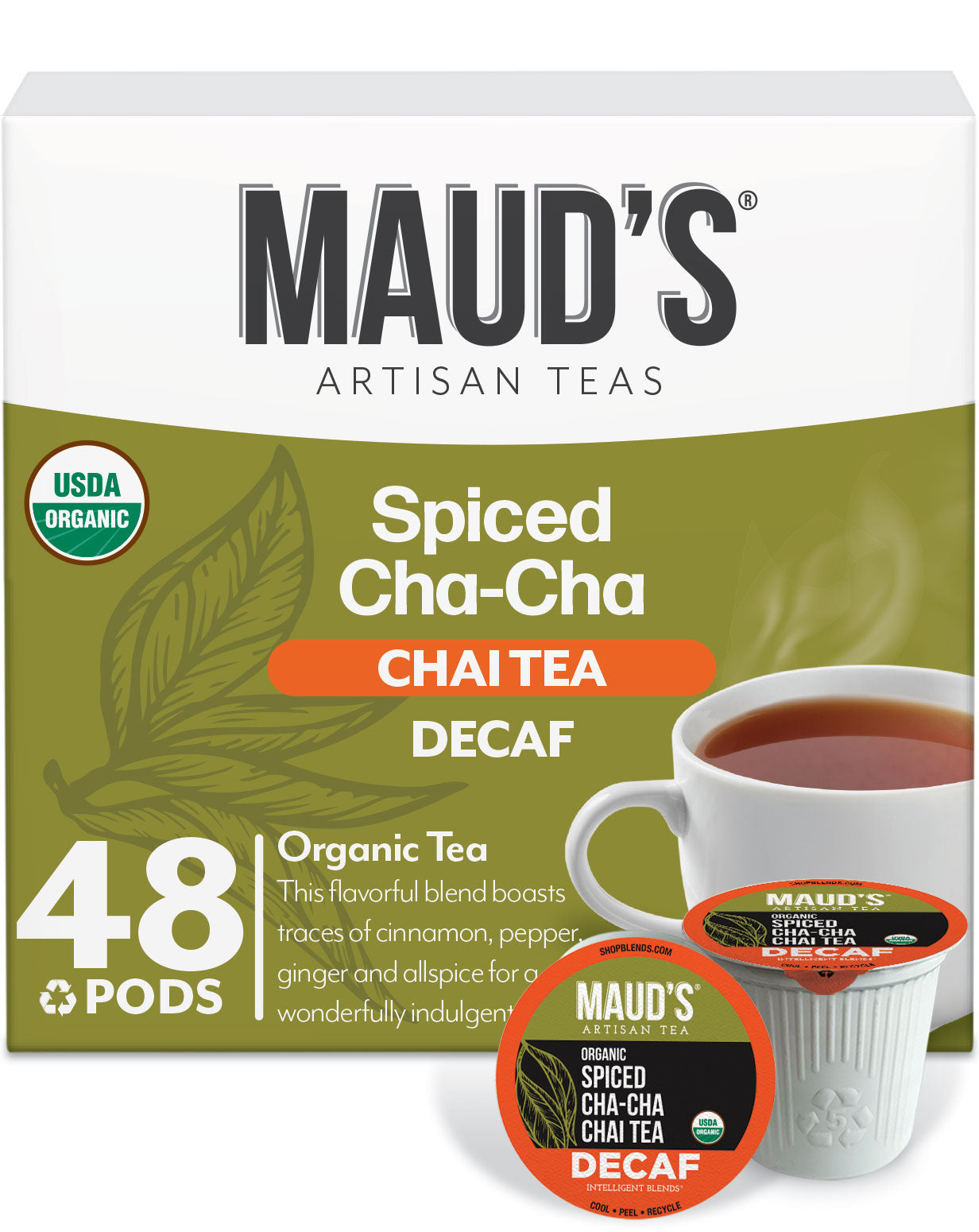 Organic Decaf Chai Tea Pods by Maud's - 100% Natural, Caffeine-Free Herbal Tea for Keurig Machines - Perfect for Relaxing Evenings & Stress Relief