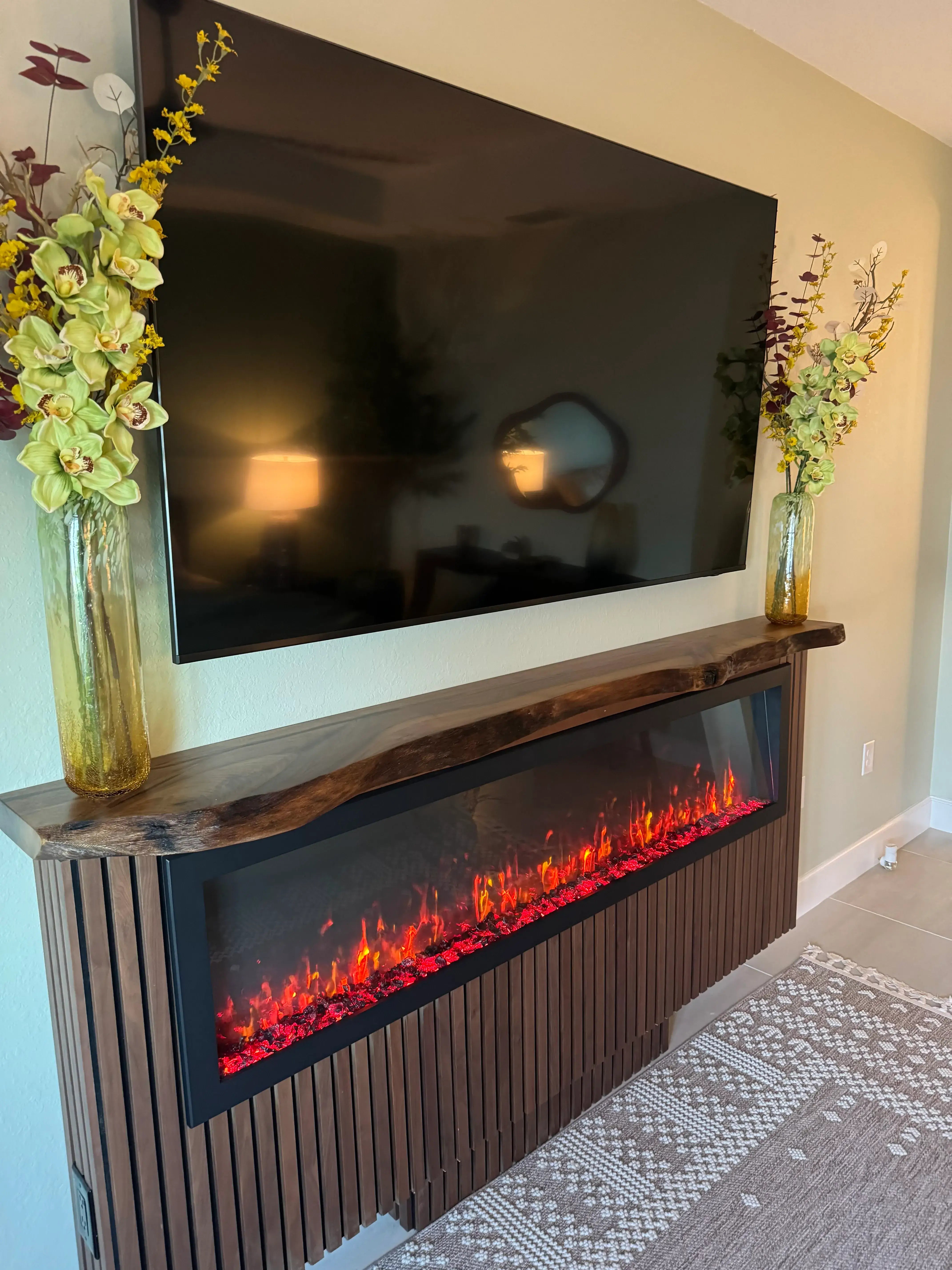 Handcrafted Custom Live Edge Walnut Wood Mantel Shelf - Rustic Fireplace Mantel for Home Decor & Farmhouse Style Living Room