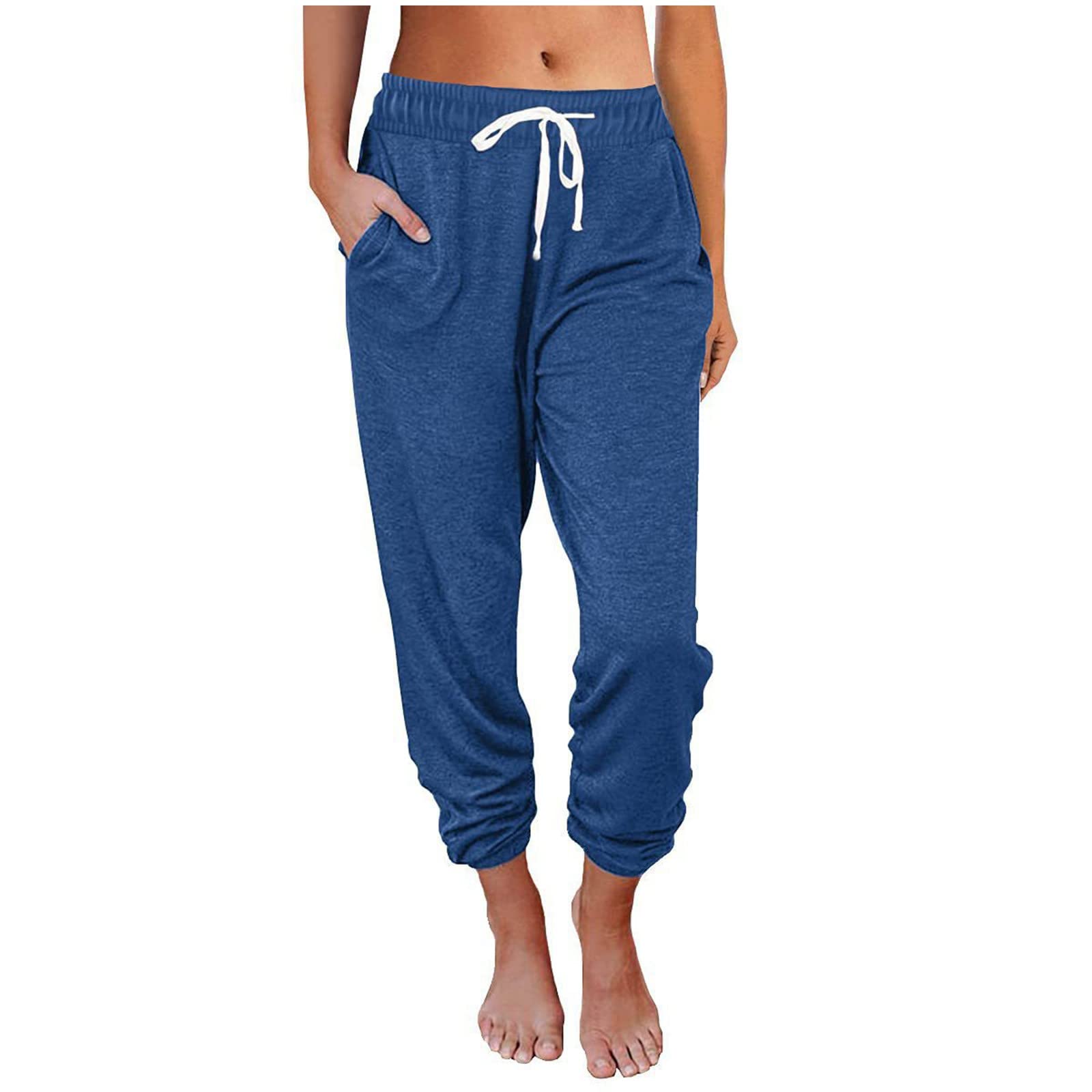 Kcdigr Women's Casual Sweatpants - High Waisted Elastic Joggers with Drawstring & Pockets - Loose Fit Solid Color Trousers for Yoga, Lounge & Running