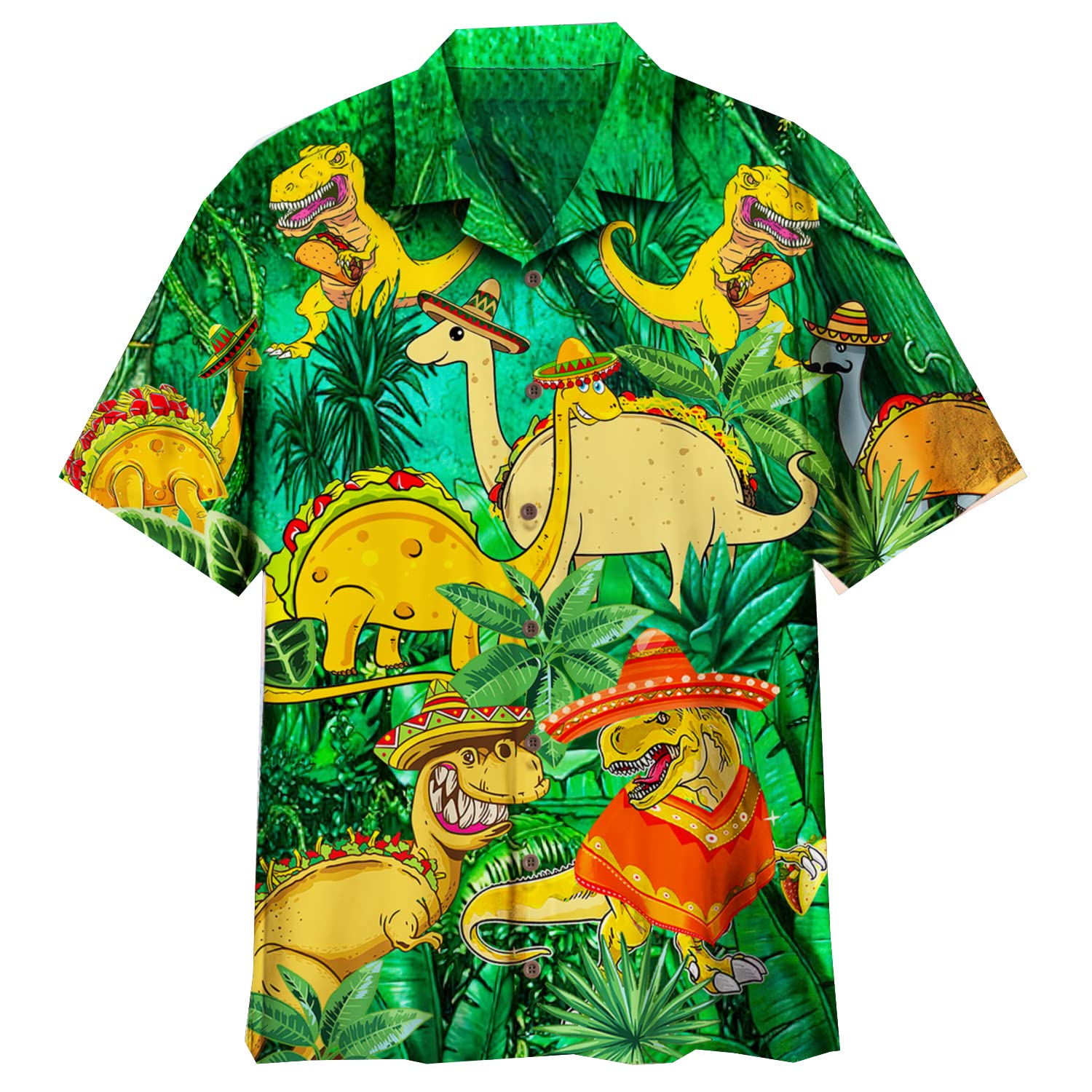 Authentic Mexican Tacos Hawaiian Shirts for Men - Traditional Food Print Button Down Short Sleeve Shirt | Perfect for Beach Parties, Luau Events & Summer Vacations