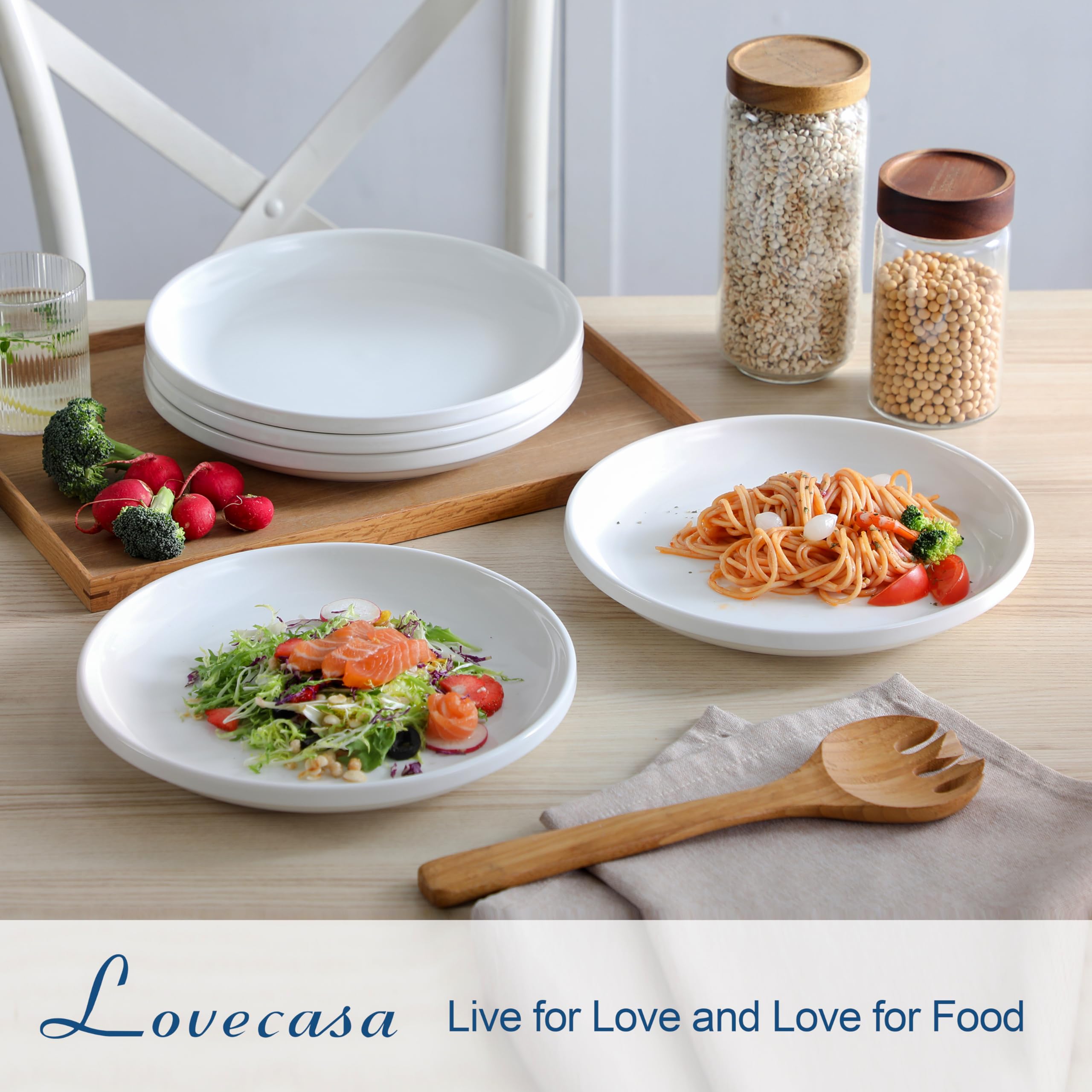 LOVECASA 6-Piece White Porcelain Dinner Plates Set - 10.5