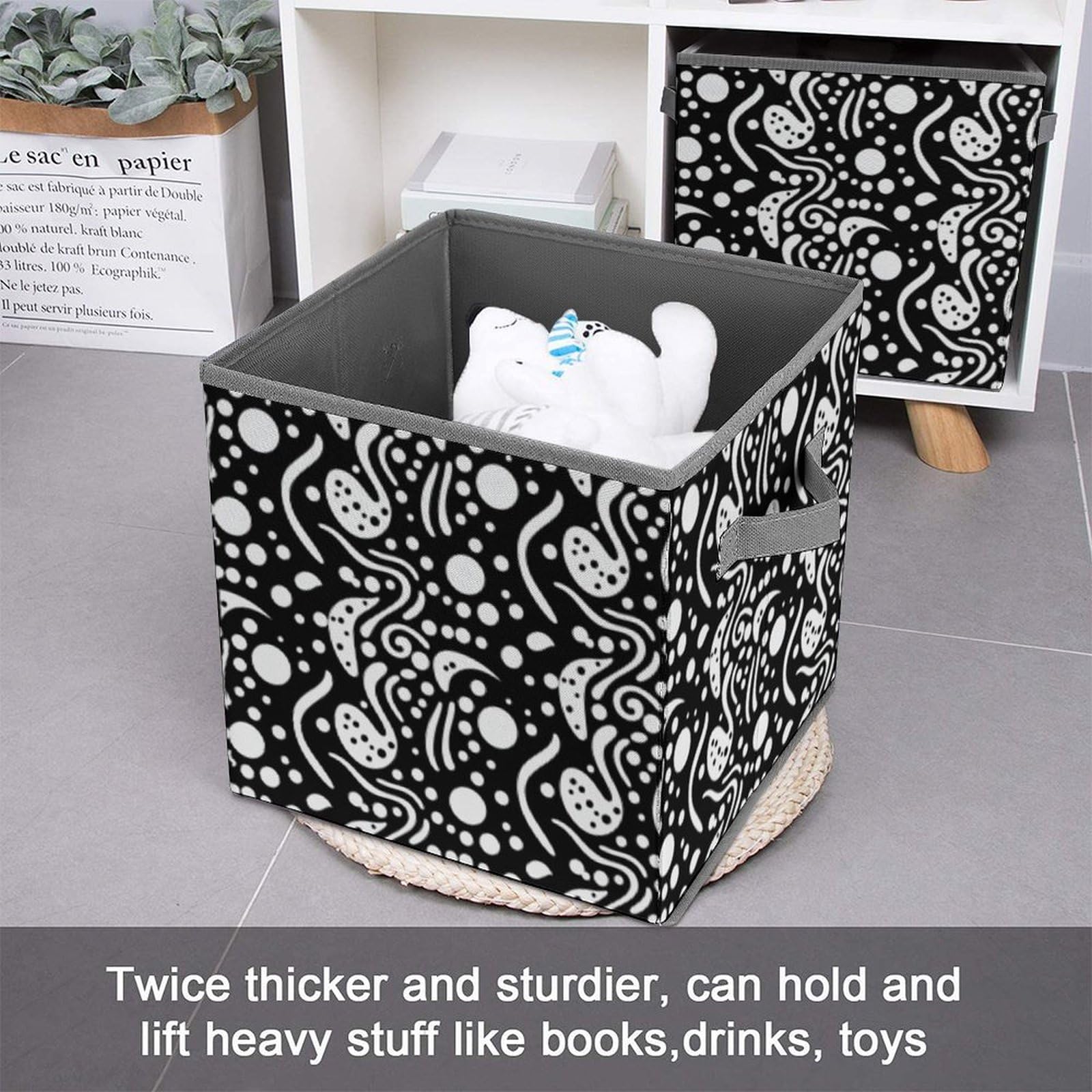 Black and White Pattern Printed Storage Box - Portable Toy & Office Organizer for Home, Kids Room, and Workplace Organization