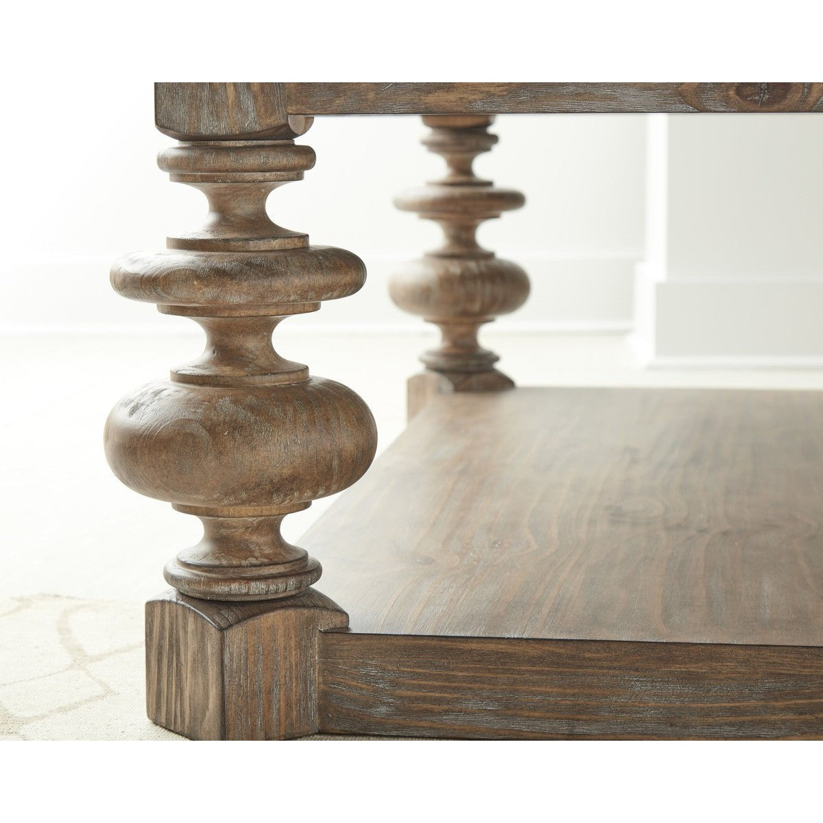 Modern Rectangular Cocktail Table with Architrave Design - Solid Wood Coffee Table in Rich Brown Finish - Perfect for Living Room, Lounge or Office Decor