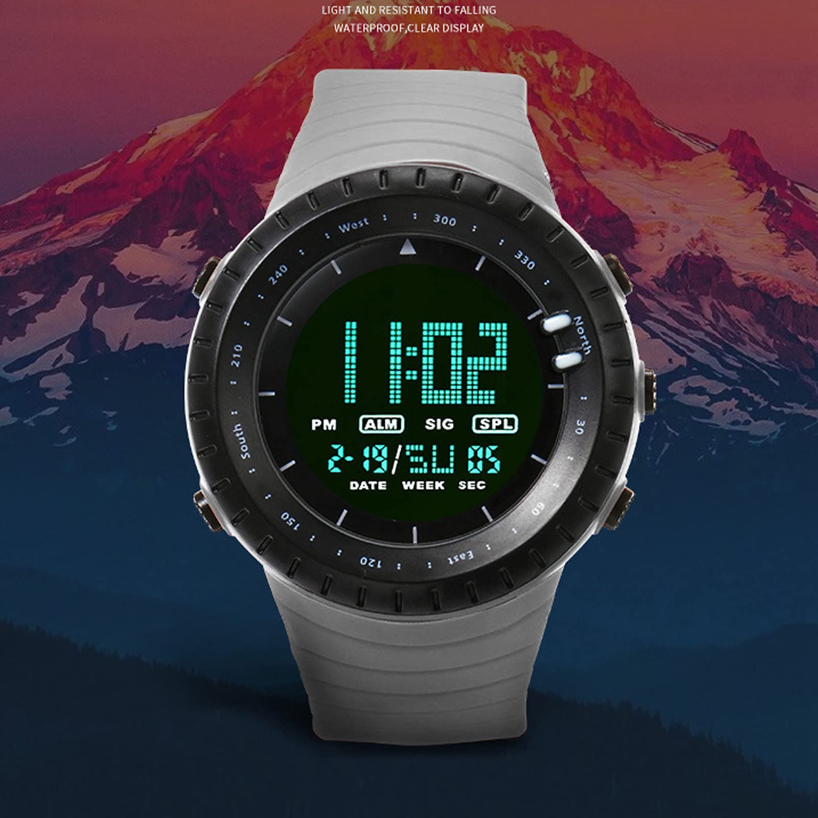 Men's Digital Outdoor Sports Watch - HZ500 Waterproof Multifunctional Electronic Wristwatch with LCD Backlight & Large HD Screen | Perfect for Running, Cycling, Hiking, Camping & Casual Wear (Grey)