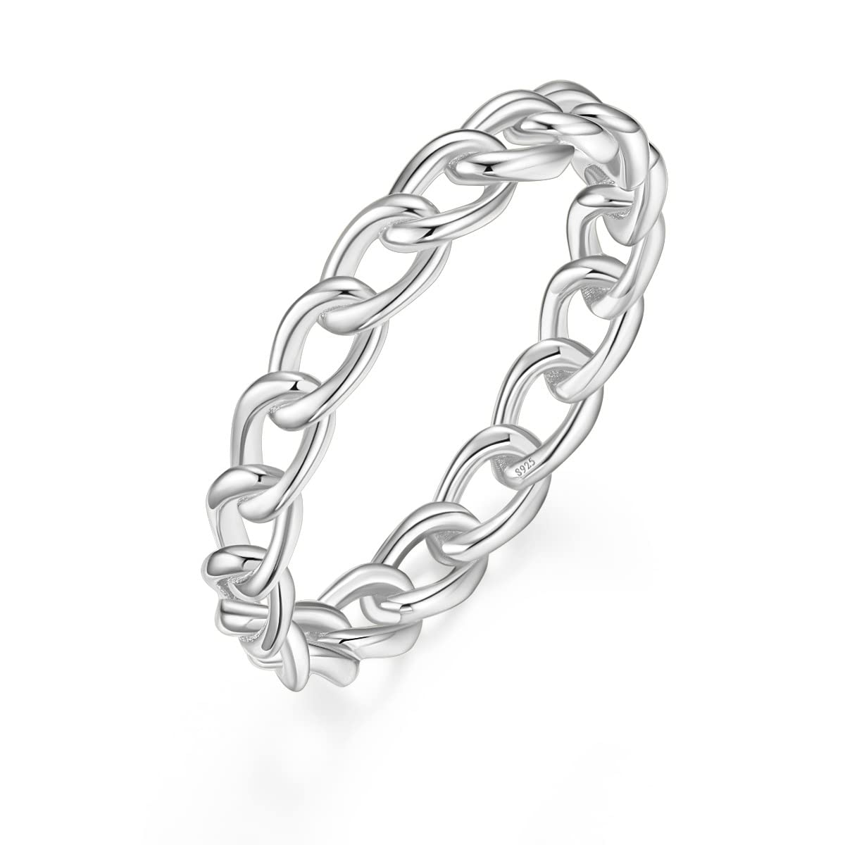 3.8mm 925 Sterling Silver 14K Gold Plated Stackable Wedding Band Rings for Women - Open Chain Link Engagement Ring Set, Sizes 4-12 - Perfect for Bridal Stacking, Anniversary Gifts & Everyday Elegance