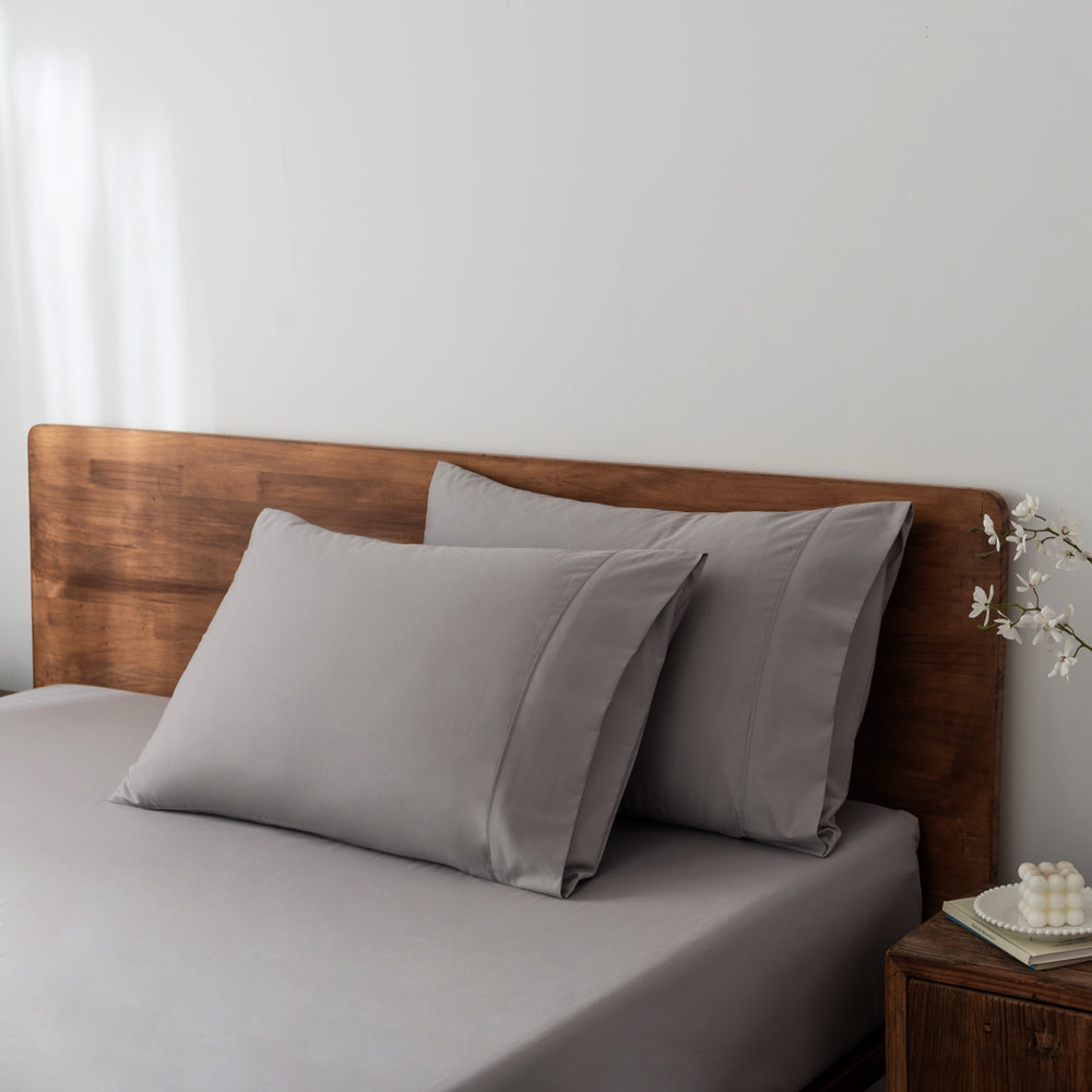 Premium 400 Thread Count Casey Cotton Sheet Set in Pewter - Queen Size (40cm) for Luxurious Comfort & Breathable Sleep | Perfect for Master Bedrooms, Guest Rooms & Hotels