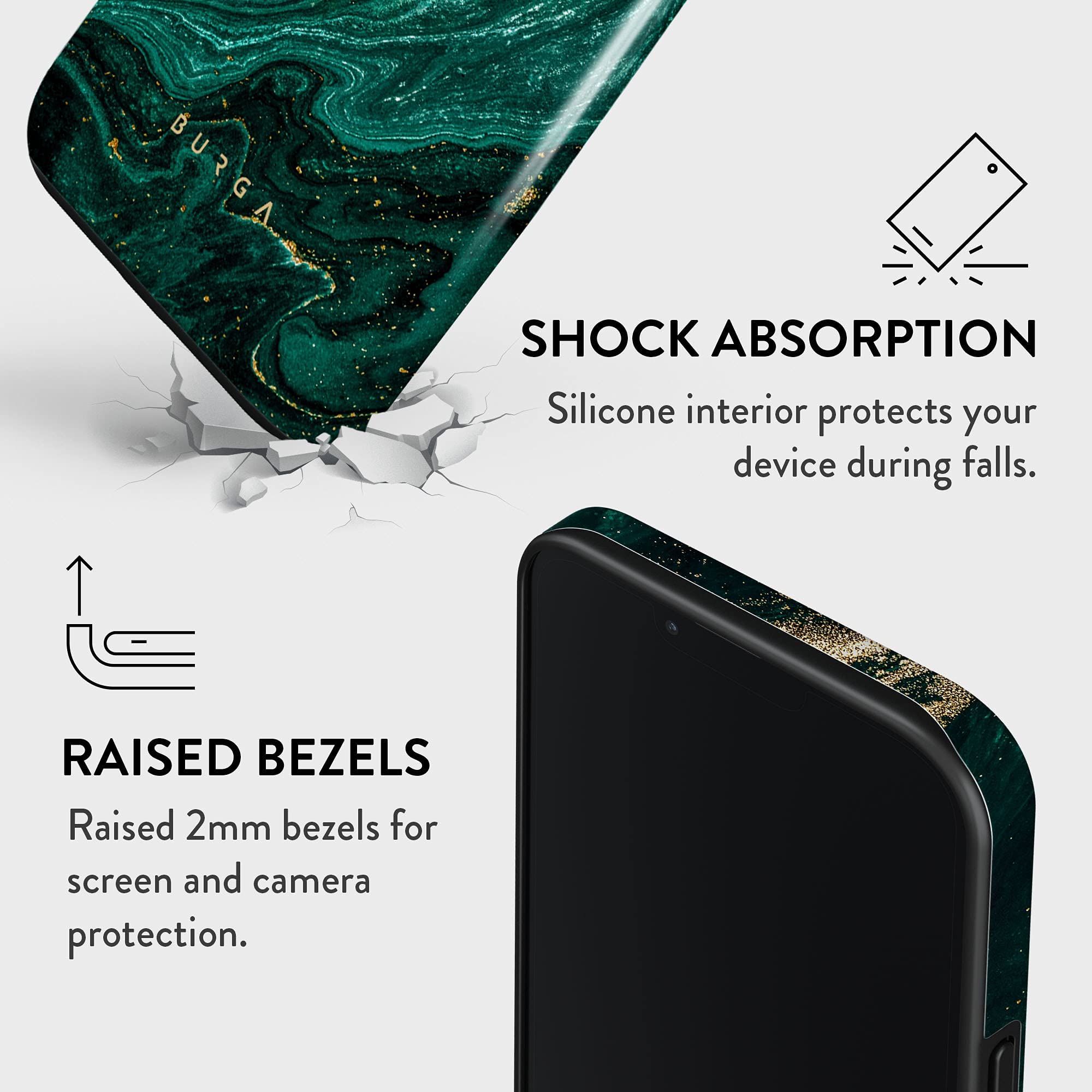 BURGA iPhone 13 PRO Case with Metal Ring Stand Holder - 360° Rotating Finger Grip Kickstand, Heavy Duty Shockproof, Fashionable & Cute Design for Girls (Emerald Pool) - Perfect for Work, Travel, and Everyday Use