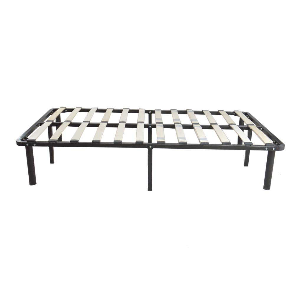 Queen Size Black Metal Iron Bed Frame with Wooden Slats - Sturdy Support for Twin, Full, Queen Beds | Perfect for Modern Bedrooms, Guest Rooms & Dormitories