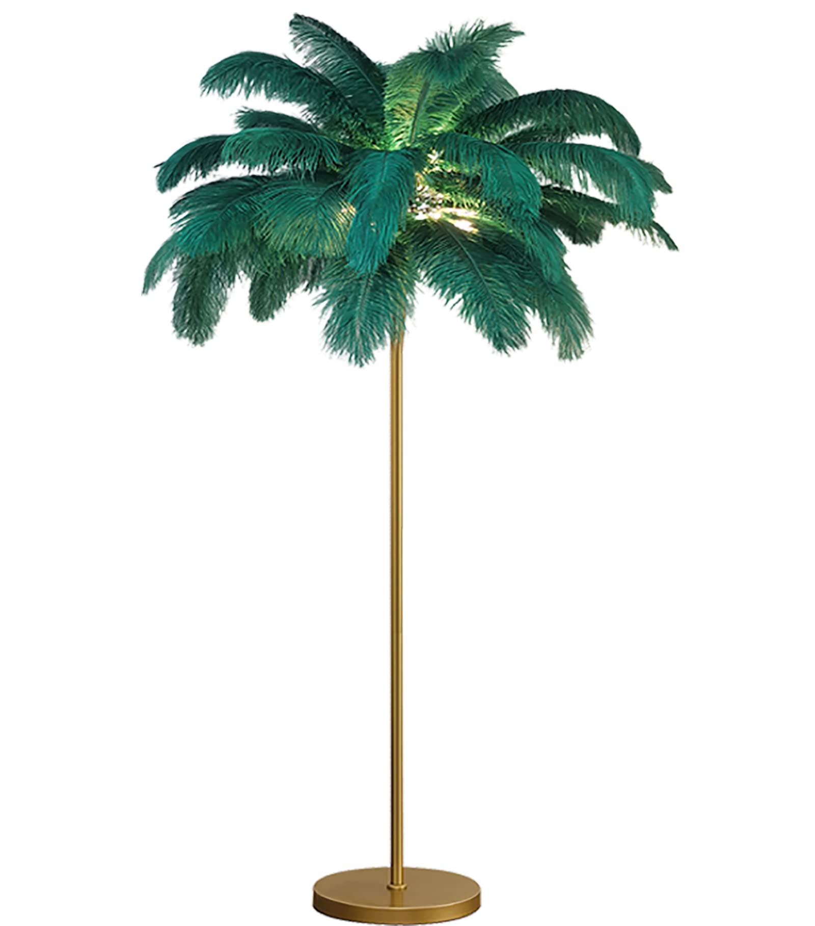 AvgnLxqe 160cm Natural Ostrich Feather Floor Lamp - Modern Golden Standing Light for Living Room & Bedroom with 4xG4 LED Bulbs | Elegant Home Decor Lighting for Relaxation, Reading & Ambience (Green)