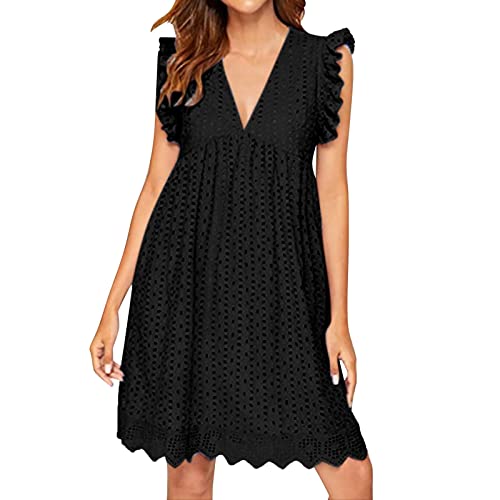 Plus Size Lace Jacquard Dress for Women - V Neck Cutout Design with Pockets & Liner Shorts | Elegant Casual & Party Wear