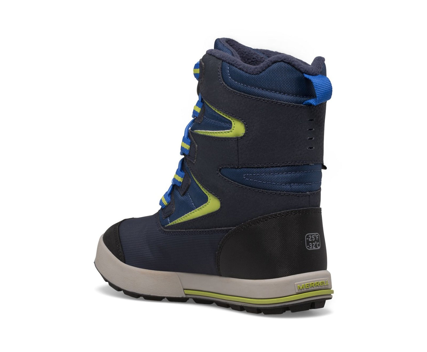 Merrell Snow Bank Kids Snow Boots - Navy/Citron - Waterproof Winter Boots for Boys & Girls - UK Size 10 - Perfect for Snow Play, Sledding & Cold Weather Adventures