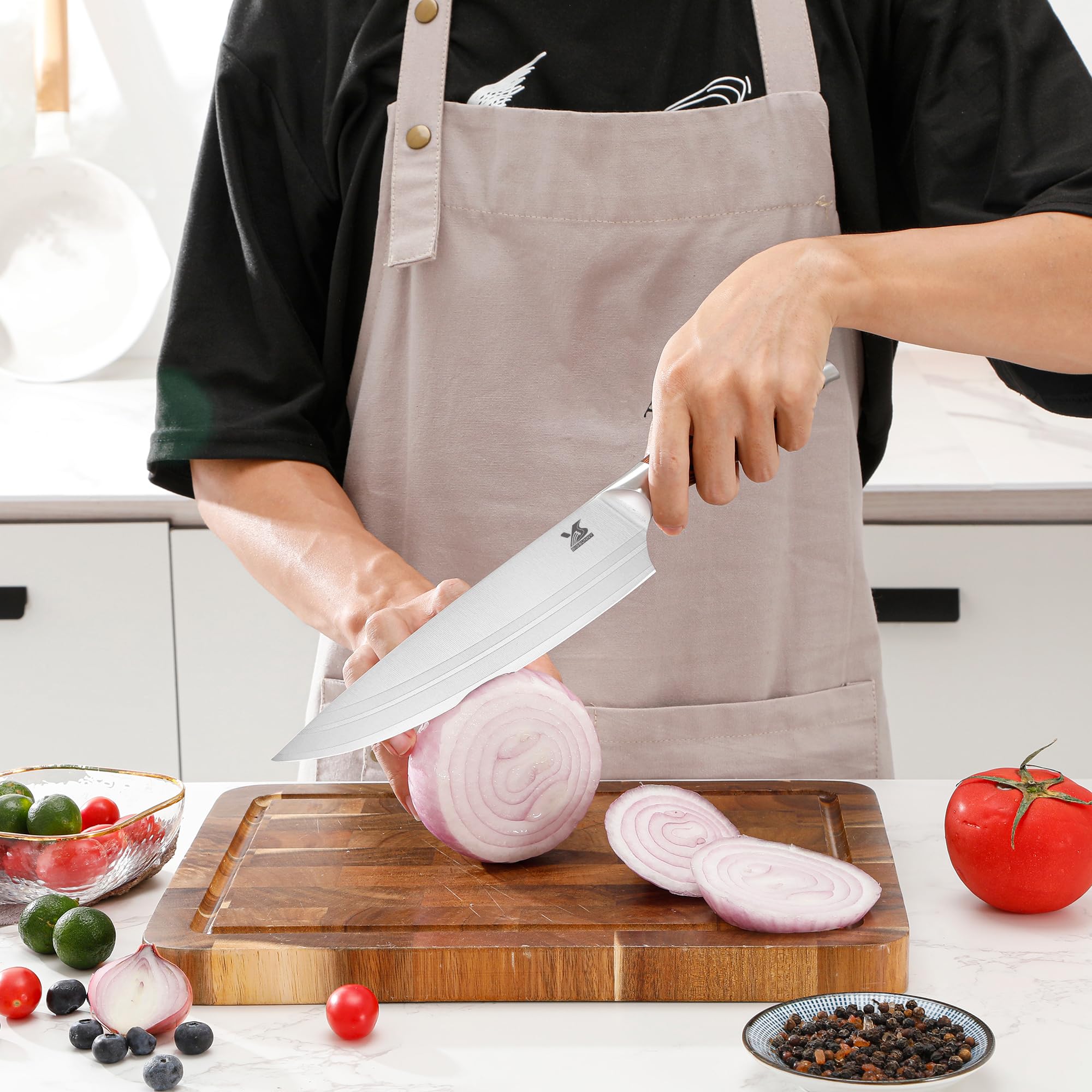 MSY BIGSUNNY 7-Piece Professional Kitchen Knife Set - German Stainless Steel Chef Knives with Pakkawood Handle - Sharp Cutlery Set for Cooking, Slicing & Dicing - Ideal Gift for Home Chefs & Culinary Enthusiasts