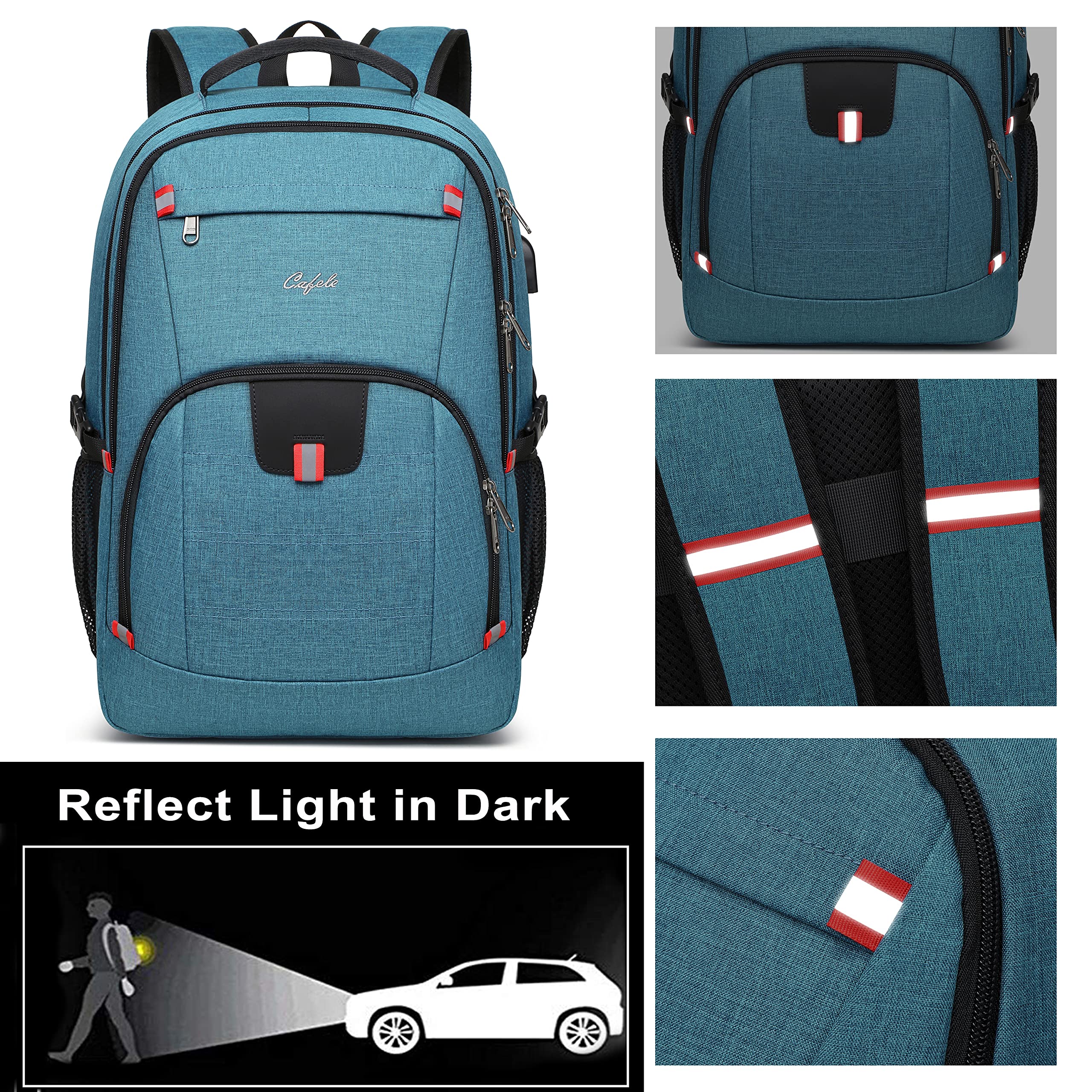 CAFELE 17.3 Inch Laptop Backpack - Durable School & Travel Backpack for Women & Men, Water-Resistant Work Bag with USB Charging Port (Blue) - Perfect for College, Business Trips & Daily Commute