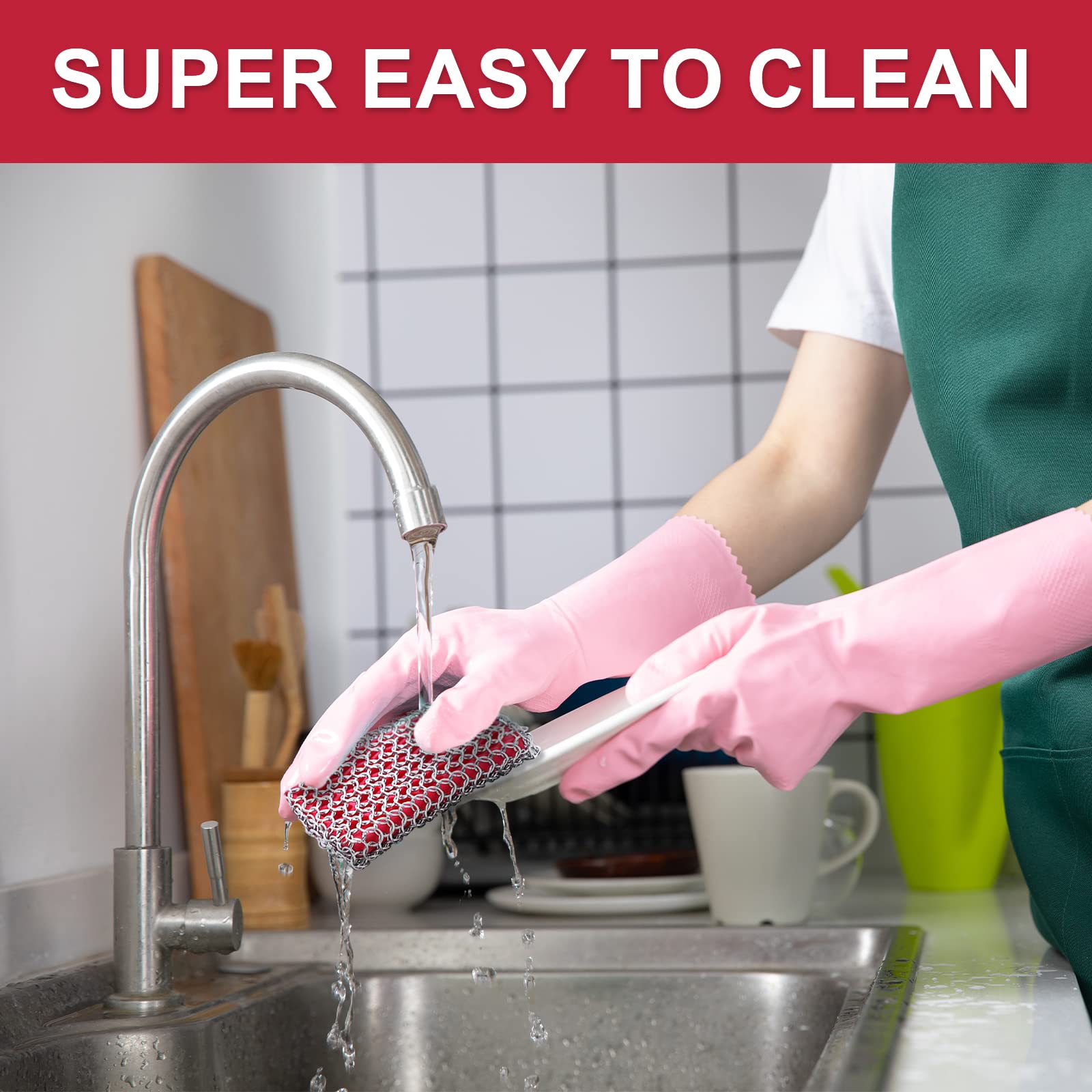 **316L Stainless Steel Chainmail Scrubber for Cast Iron Skillets & Dutch Ovens – Dishwasher Safe Cast Iron Cleaner with Silicone Insert – Perfect for Grill, Camping & Kitchen Cleaning Accessories**