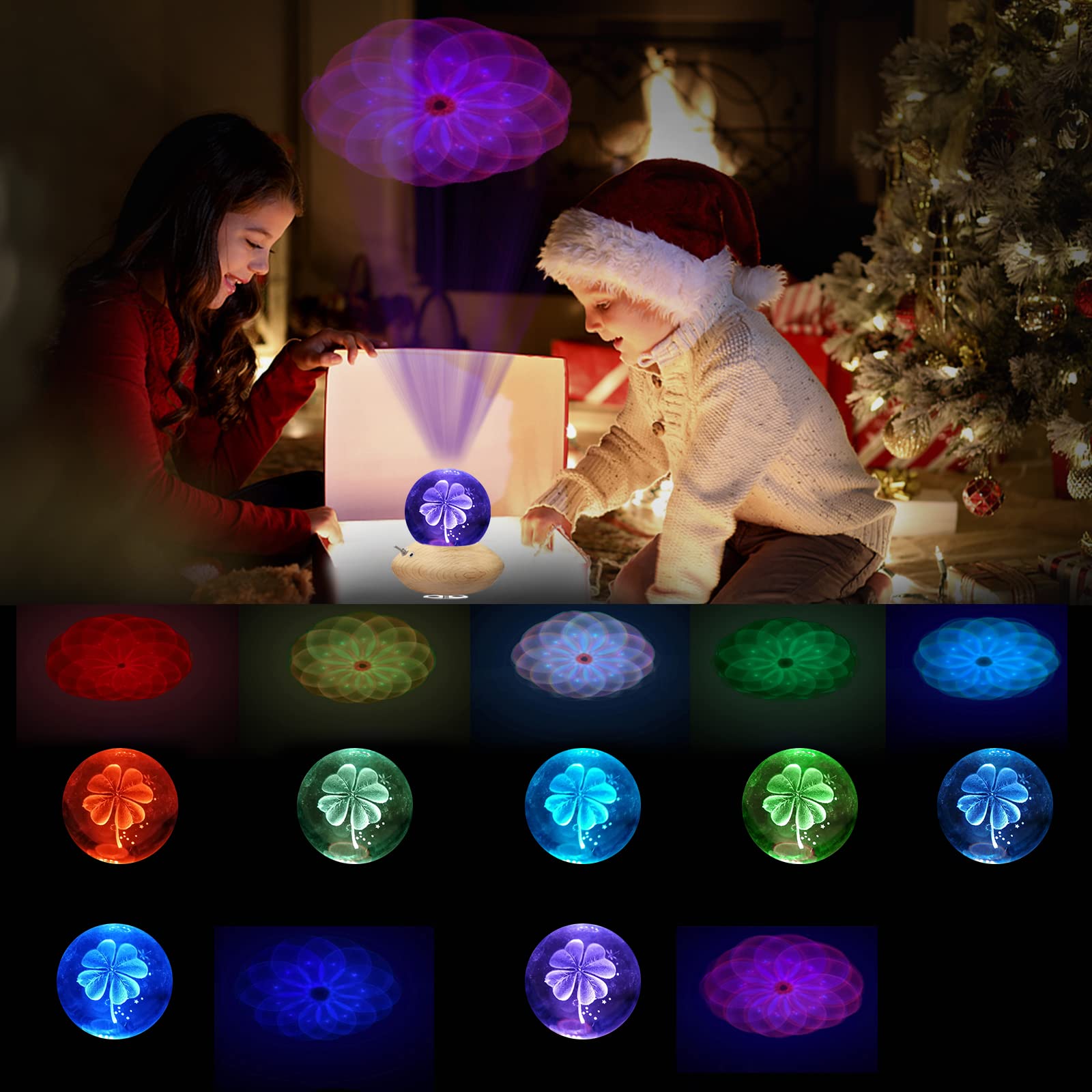 3D Crystal Ball Music Box with RGB Light Projection & 360° Rotating Wooden Base - Romantic Night Light for Bedroom Decor | Perfect Valentine's Day, Birthday Gift for Women, Mom, Girls & Kids | Creates Magical Ambiance for Proposals, Anniversaries & Relaxation