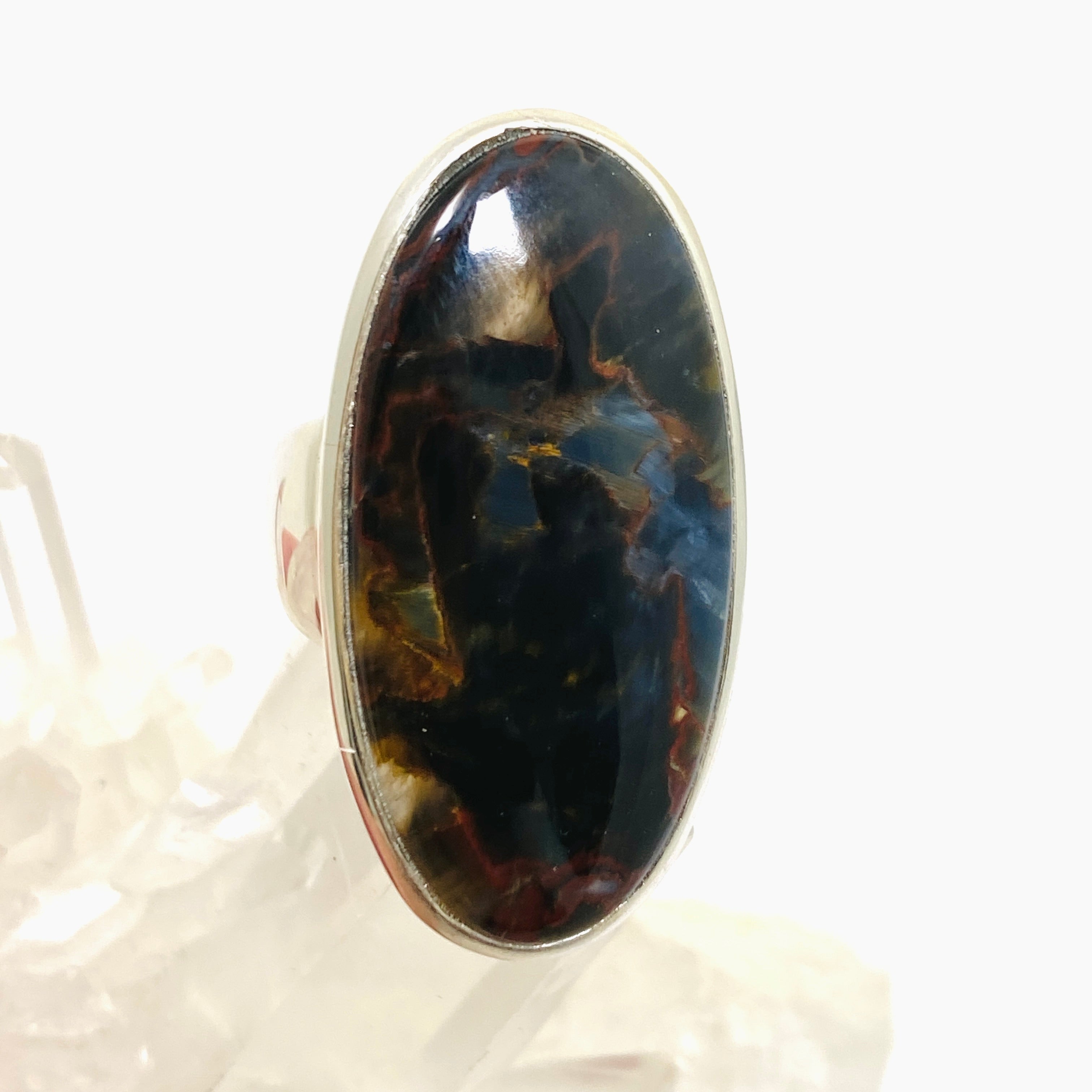 Pietersite Oval Cabochon Ring - Size 8 - Natural Stone Jewelry - PRGJ898 - Perfect for Boho Fashion & Spiritual Healing