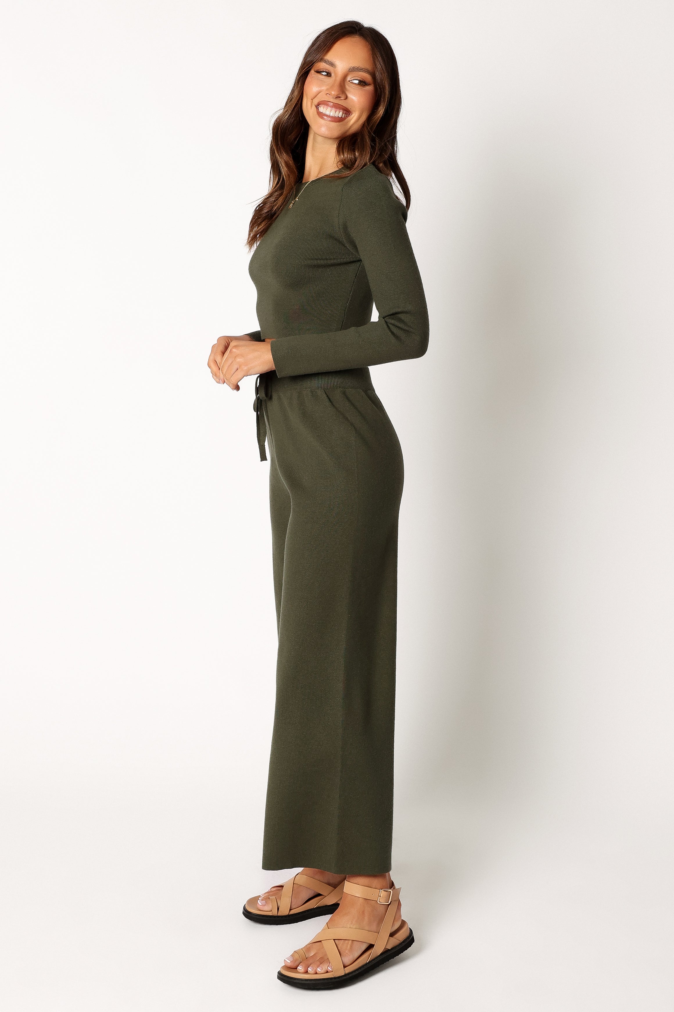 Ayers Women's Long Sleeve T-Shirt & Pants Lounge Set - Soft Olive Green Casual Outfit for Home, Yoga & Travel
