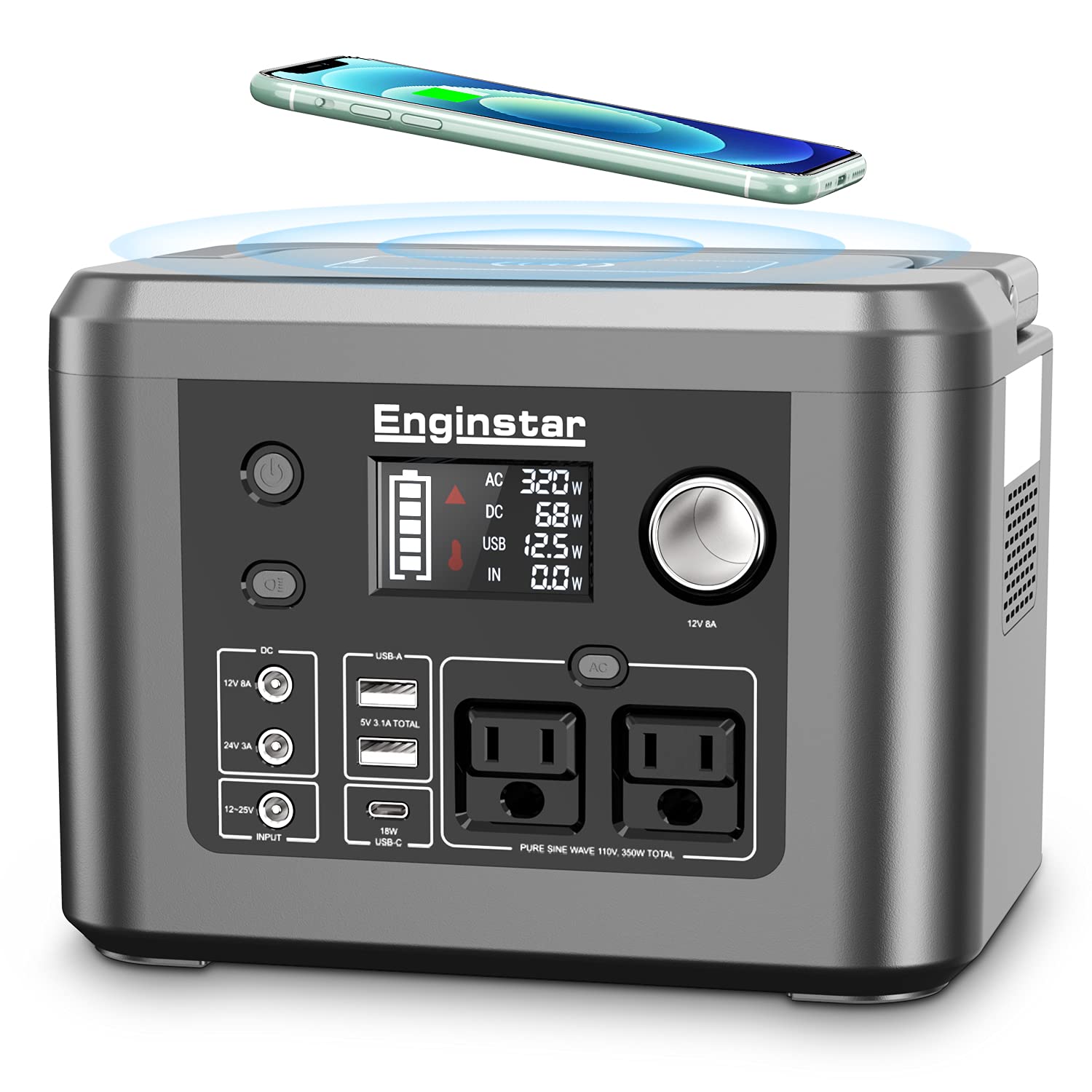 350W Portable Power Station - EnginStar 296Wh Solar Generator with Wireless Charger | Backup Lithium Battery for Camping, Travel, CPAP Machine & Emergency Power (Solar Panel Sold Separately) - Perfect for Outdoor Adventures, Home Backup & Emergency Preparedness