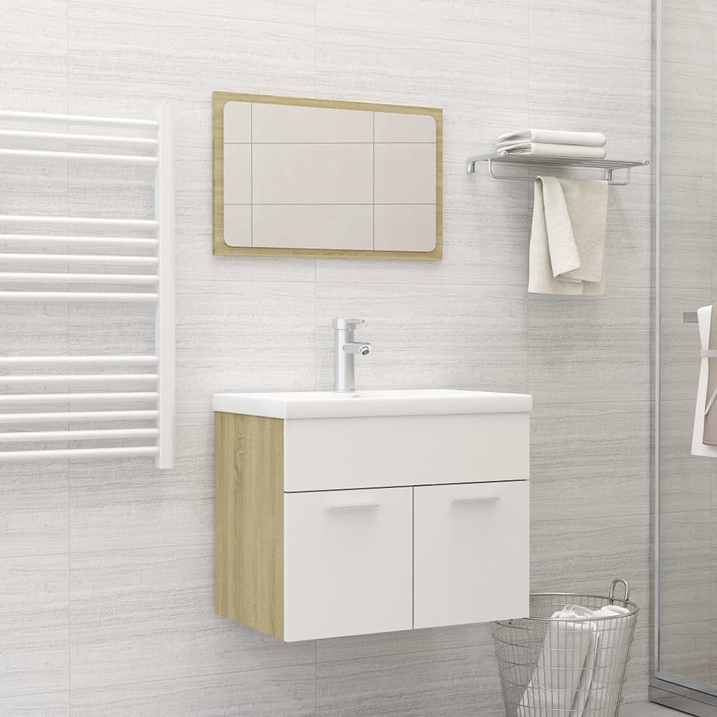 Modern 3-Piece Bathroom Floor Cabinet Set with Mirror, Sink Cabinet & Built-in Basin - Chipboard & Ceramic Storage Furniture for Bathroom - Beige - Perfect for Small Bathrooms, Apartments & Vanity Organization