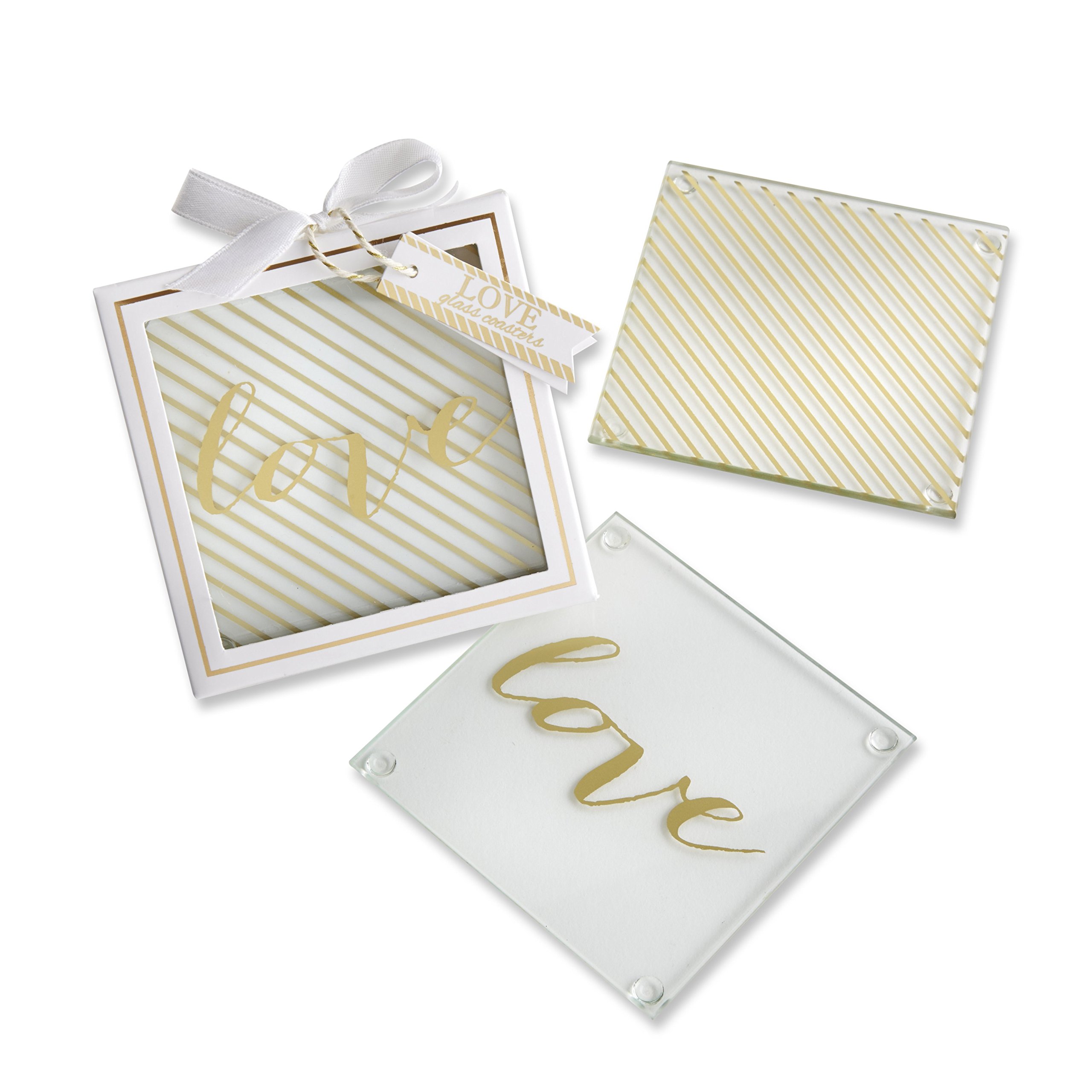 Kate Aspen Love Glass Coasters Set of 4 - Elegant Gold Drink Coasters for Wedding, Anniversary & Romantic Gifts - Perfect for Home, Bar & Party Decor