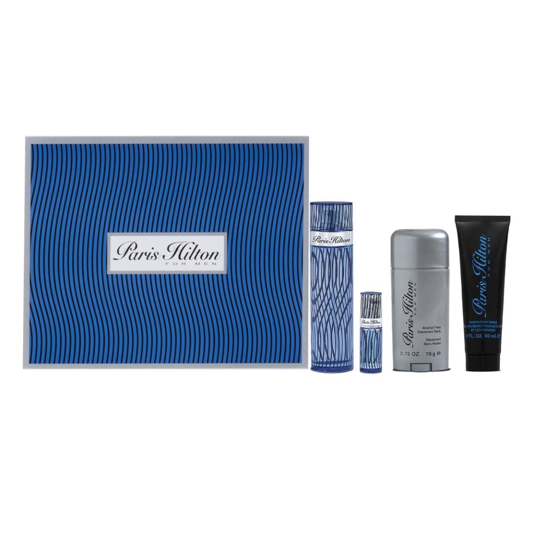 Paris Hilton Eau de Toilette Cologne for Men - 4 Piece Gift Set with Spray, Lotion & More | Perfect for Gifts, Travel & Everyday Fragrance