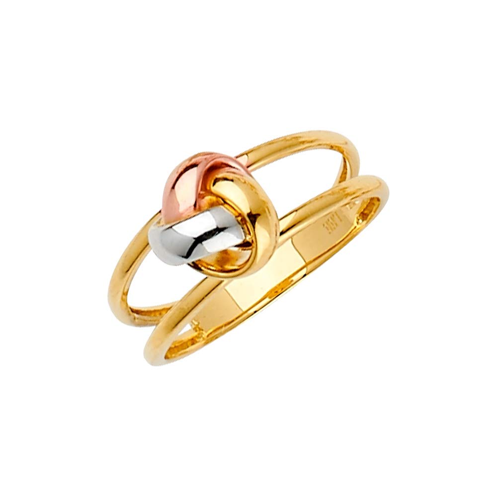 14K Yellow Gold, White Gold & Rose Gold Love Knot Ring - Size 7 Jewelry Gift for Women, Brides, Anniversaries & Valentine's Day