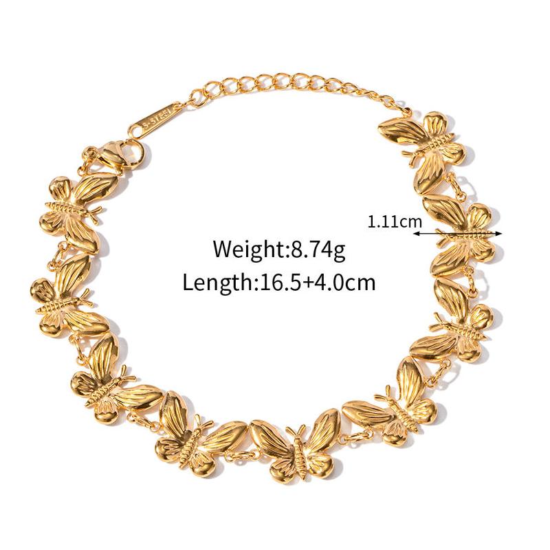 18K Gold Plated Stainless Steel Butterfly Bracelet for Women - Water Resistant & Hypoallergenic Jewelry Gift - Perfect for Date Night, Wedding & Everyday Wear