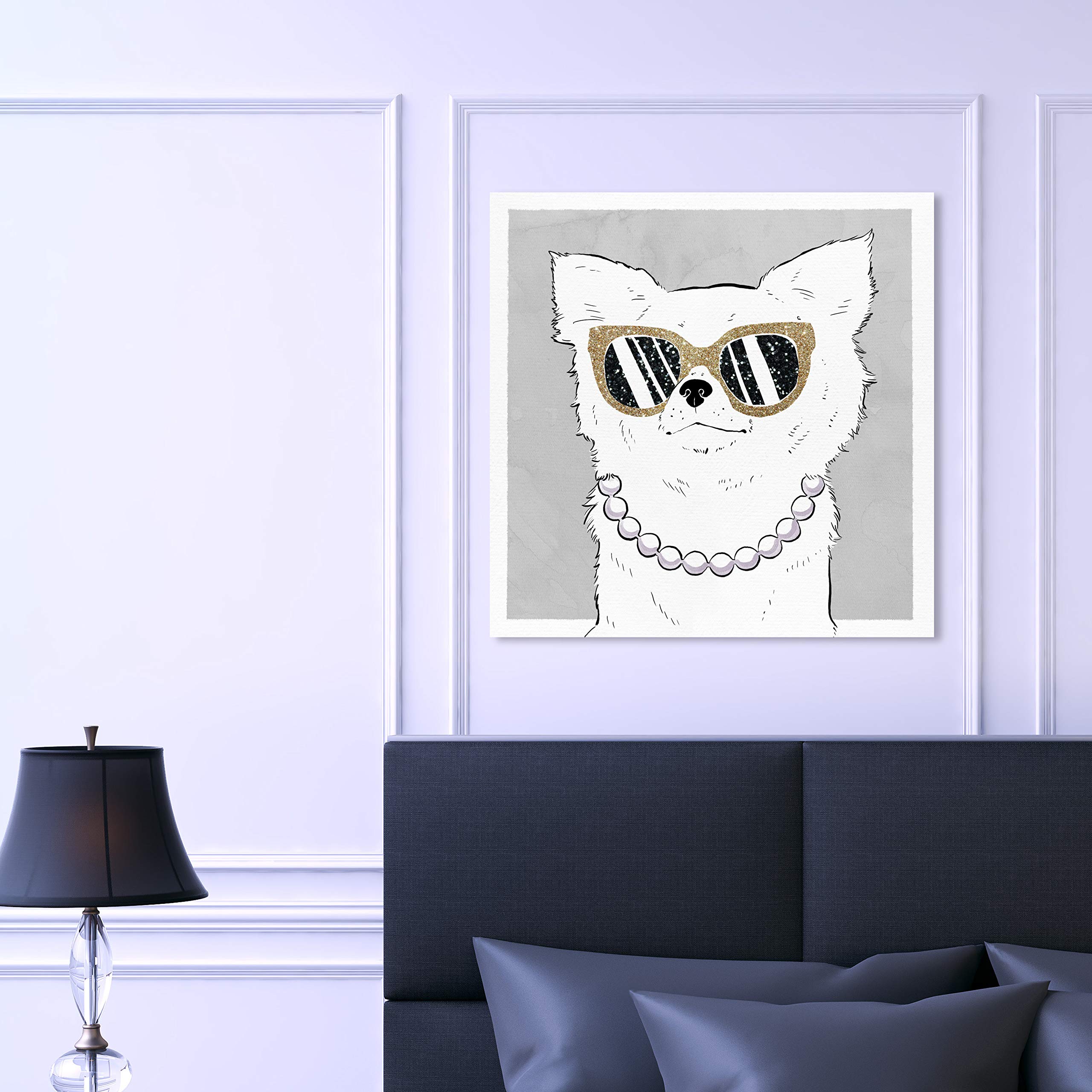 Glamorous Pup Wall Art Canvas Print - 30x30 Inches Gold & White Animal Home Decor by Oliver Gal Artist Co. - Perfect for Living Room, Bedroom & Office Decor