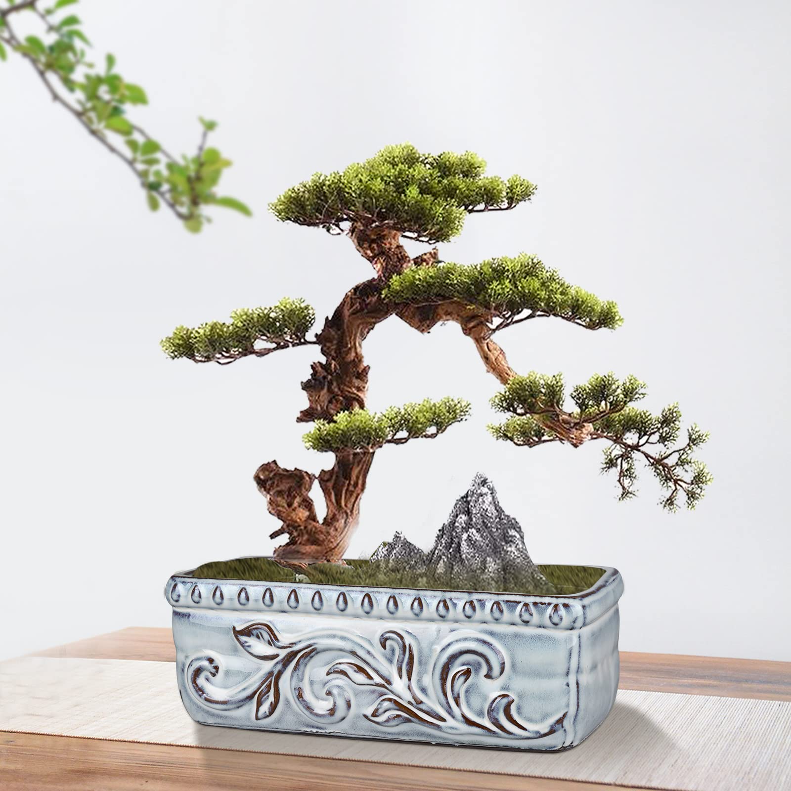 10 Inch Rectangular Ceramic Succulent Planter with Drainage Hole - Square Flower Pot for Indoor/Outdoor Plants, Bonsai & Home Decor - Perfect for Windowsills, Desks, Patios and Garden Decor