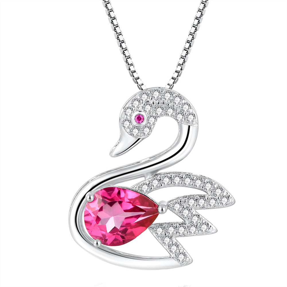 MABELLA 925 Sterling Silver Swan Pendant Necklace with Genuine Pink Topaz - Elegant Jewelry Gift for Women, Perfect for Anniversaries, Birthdays & Special Occasions