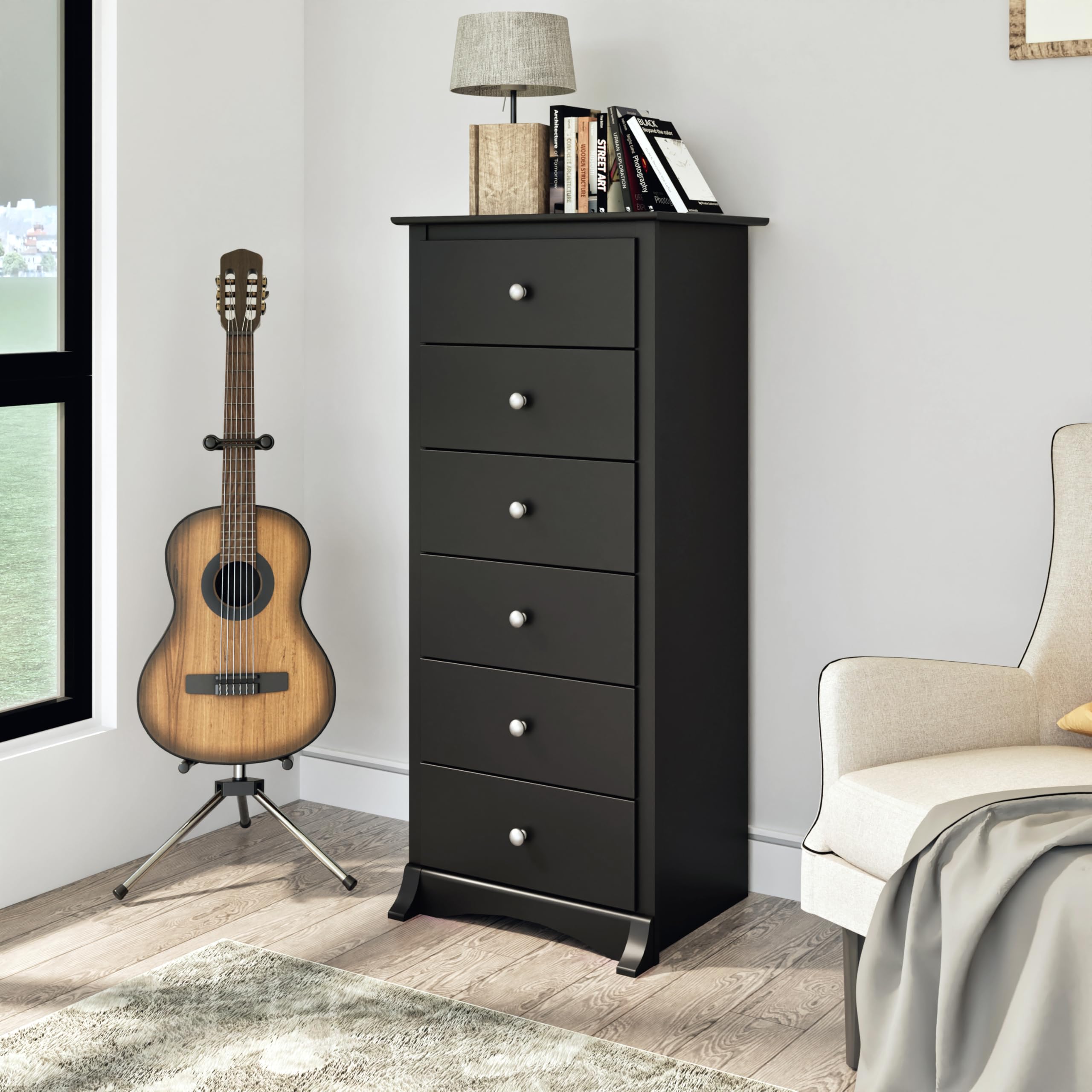 Prepac Sonoma 6-Drawer Dresser for Bedroom - Tall Chest of Drawers with Clothes Storage Organizer, Black (19