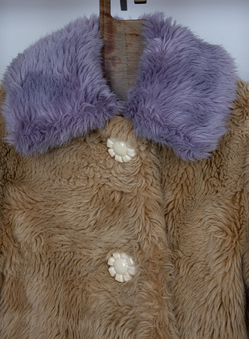 Miu Miu Beige & Lilac Teddy Coat Size 38 | Women's Luxury Winter Jacket for Fashion Outfits & Cold Weather