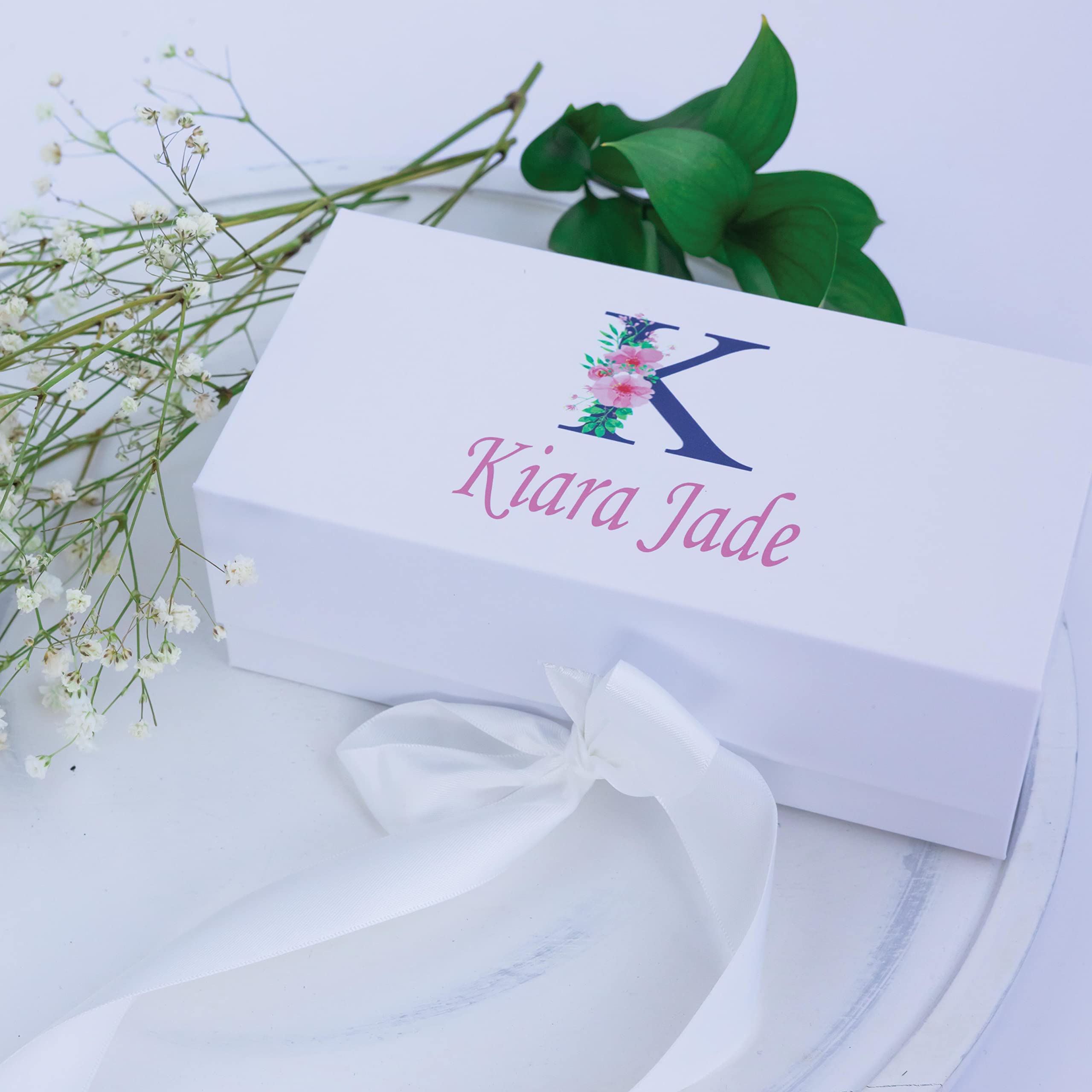 Personalized Floral Monogram Gift Box with Custom Name - Elegant Keepsake Jewelry & Memory Box for Mother's Day, Wedding, Bridesmaid & Baby Shower Gifts - Perfect for Special Occasions & Heartfelt Surprises