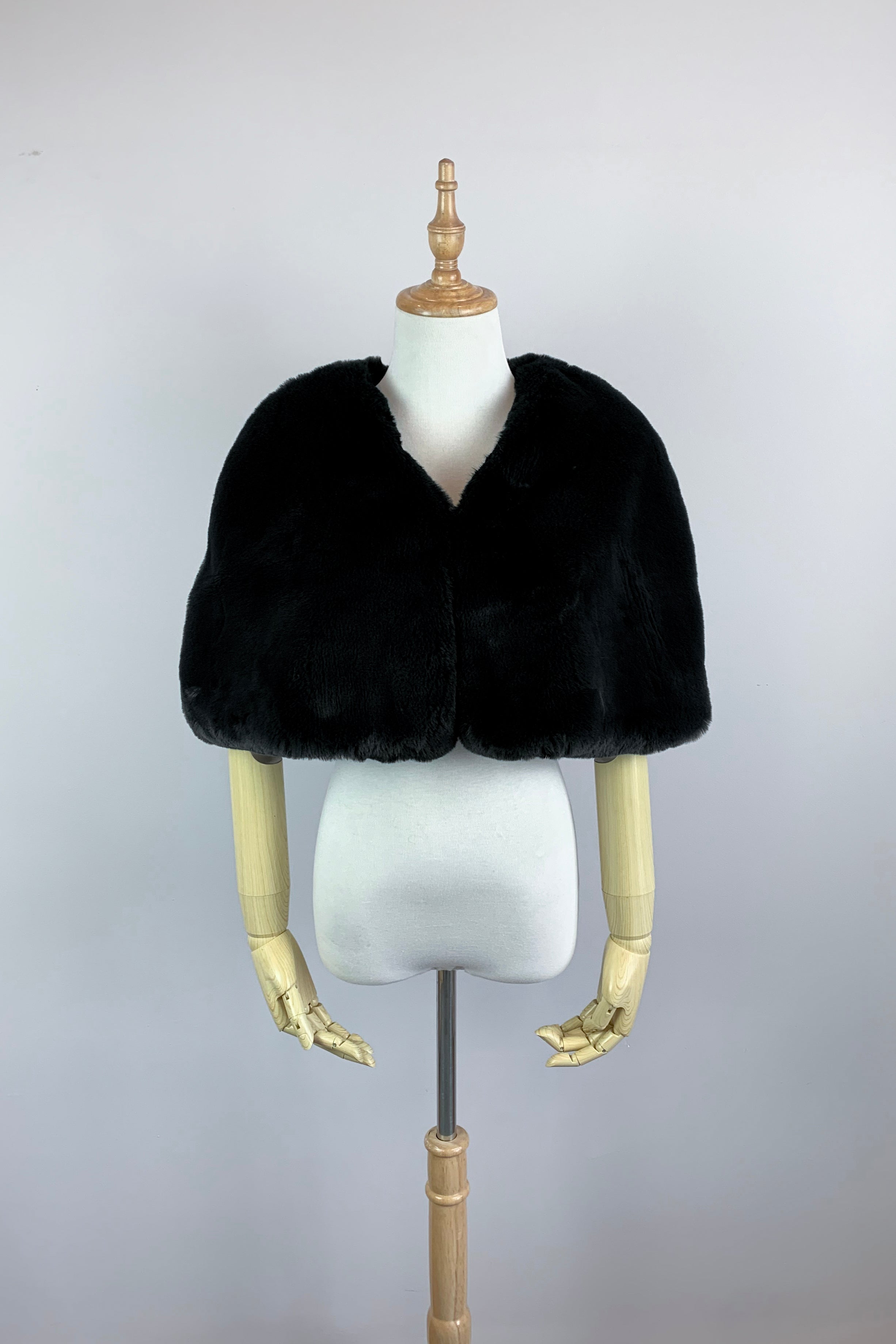 Custom Black Faux Fur Bridal Cape - Elegant Wedding Shawl for Brides (Georgina Blk05) | Perfect for Winter Weddings, Photo Shoots & Formal Events
