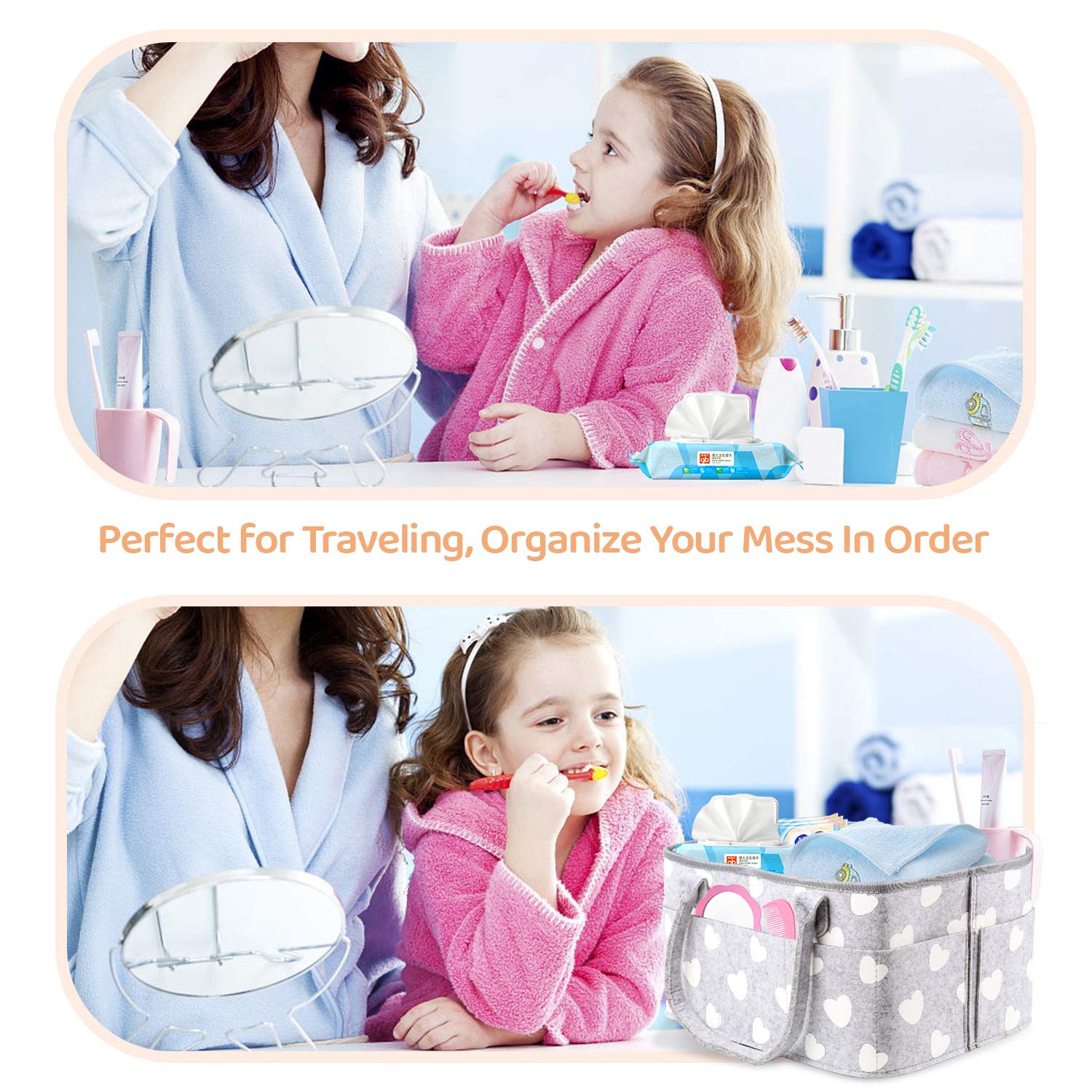 BOENFU Baby Diaper Caddy Organizer - Portable Nursery Storage with 10 Invisible Pockets & Detachable Divider - Perfect for Travel, Car, and Home Use - Ideal Newborn Shower Gift for Moms and Kids