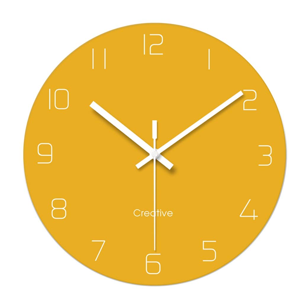 Modern Minimalist Glass Wall Clock - Ultra-Thin Silent Round Clock for Home, Office & School Decor - Easy to Read Yellow Wall Clock for Living Room, Bedroom, Kitchen and Workspace