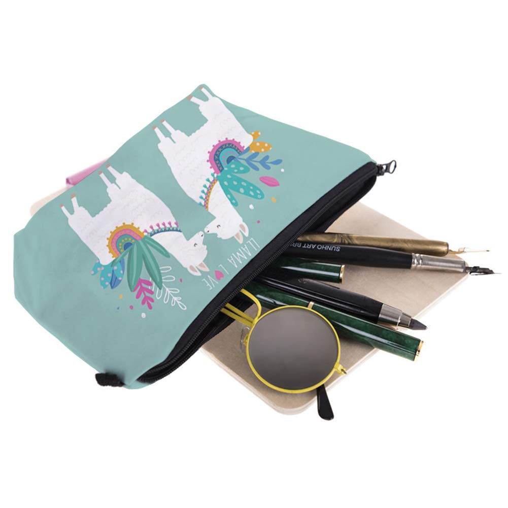 Cute Cartoon Llama Printed Portable Travel Cosmetic Bag with Zipper - Waterproof Makeup Pouch for Women | Perfect for Travel, Gym, and Daily Organizer (Green)
