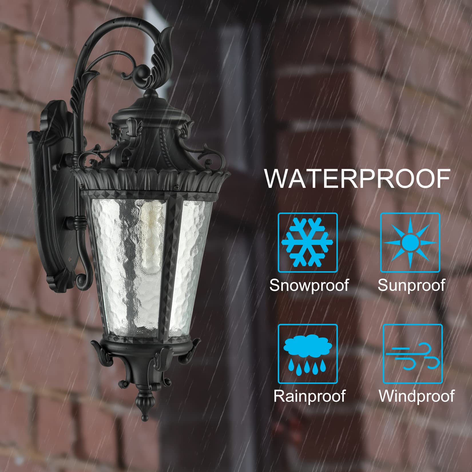 SAMTEEN Black Waterproof Outdoor Wall Lights with Glass Shade - 21.6