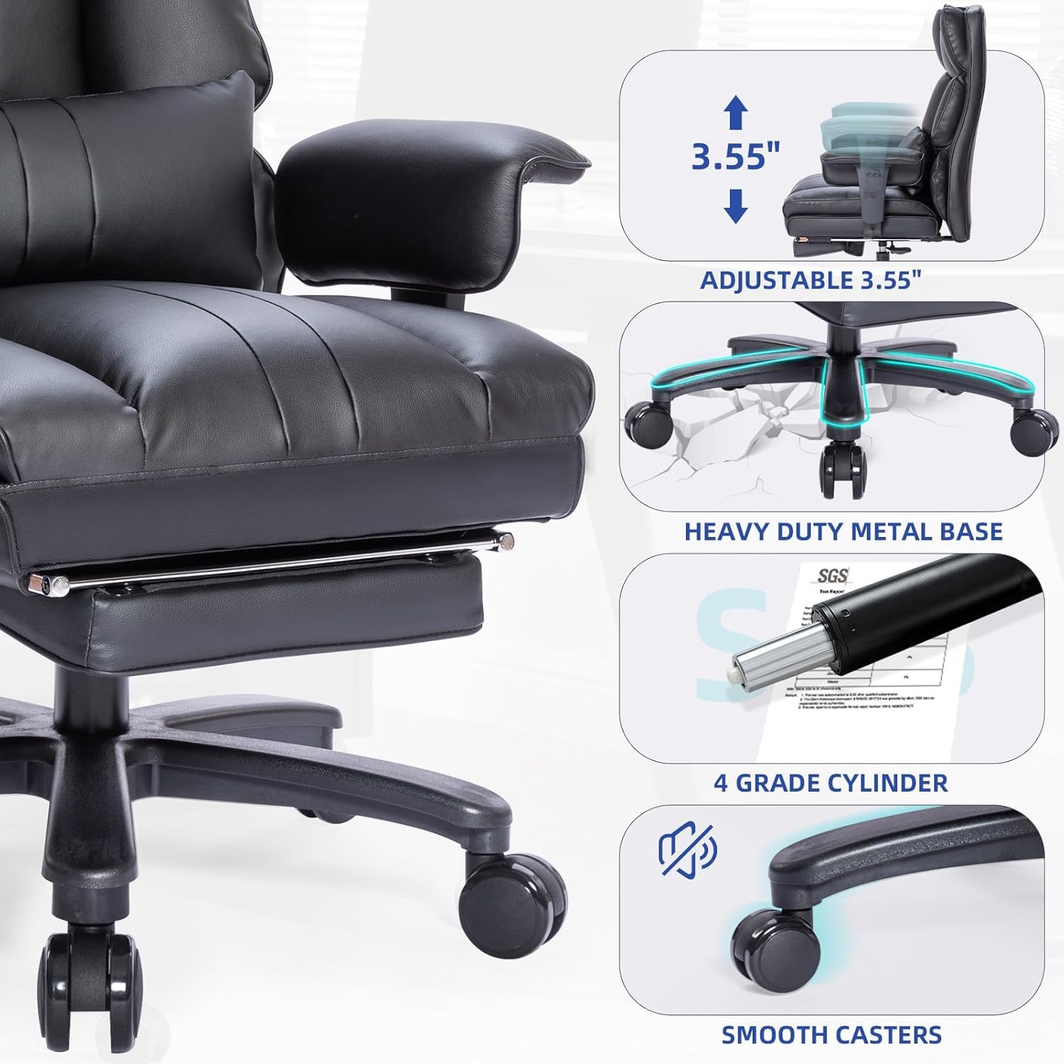Big and Tall Office Chair for Heavy People - 500lbs Capacity, Wide Seat Executive Desk Chair with High Back, Foot Rest & Ergonomic Lumbar Support - Premium Computer Task Chair for Large Men (Black) - Perfect for Home Office, Gaming Setup, and Long Work Sessions