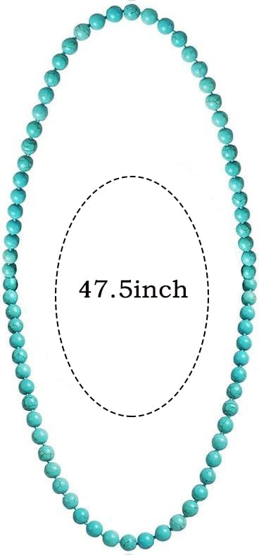 Q&D&S Turquoise Necklace - Round Stone Beads Chunky Fashion Jewelry for Women, Boho Cross Pendant Meditation Necklace - Perfect for Yoga, Spiritual Healing & Everyday Boho Style