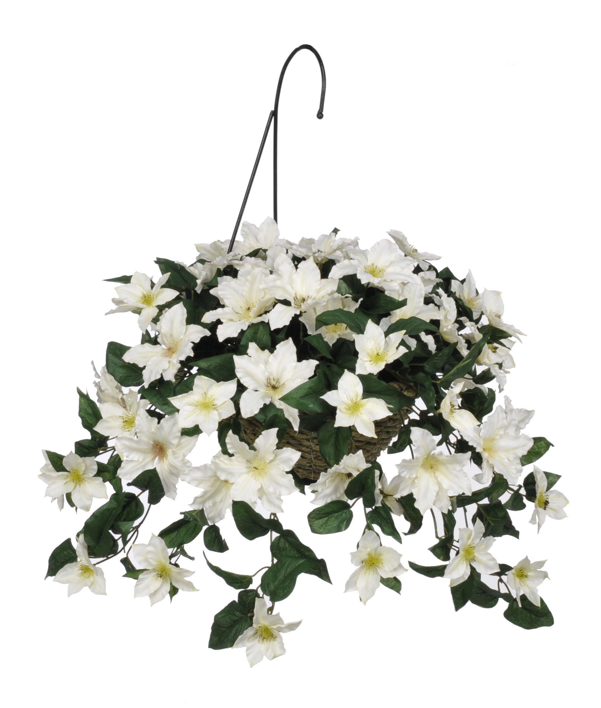 Artificial White Clematis Silk Flowers Hanging Basket - Elegant Home Decor for Porch, Patio & Wedding Centerpieces