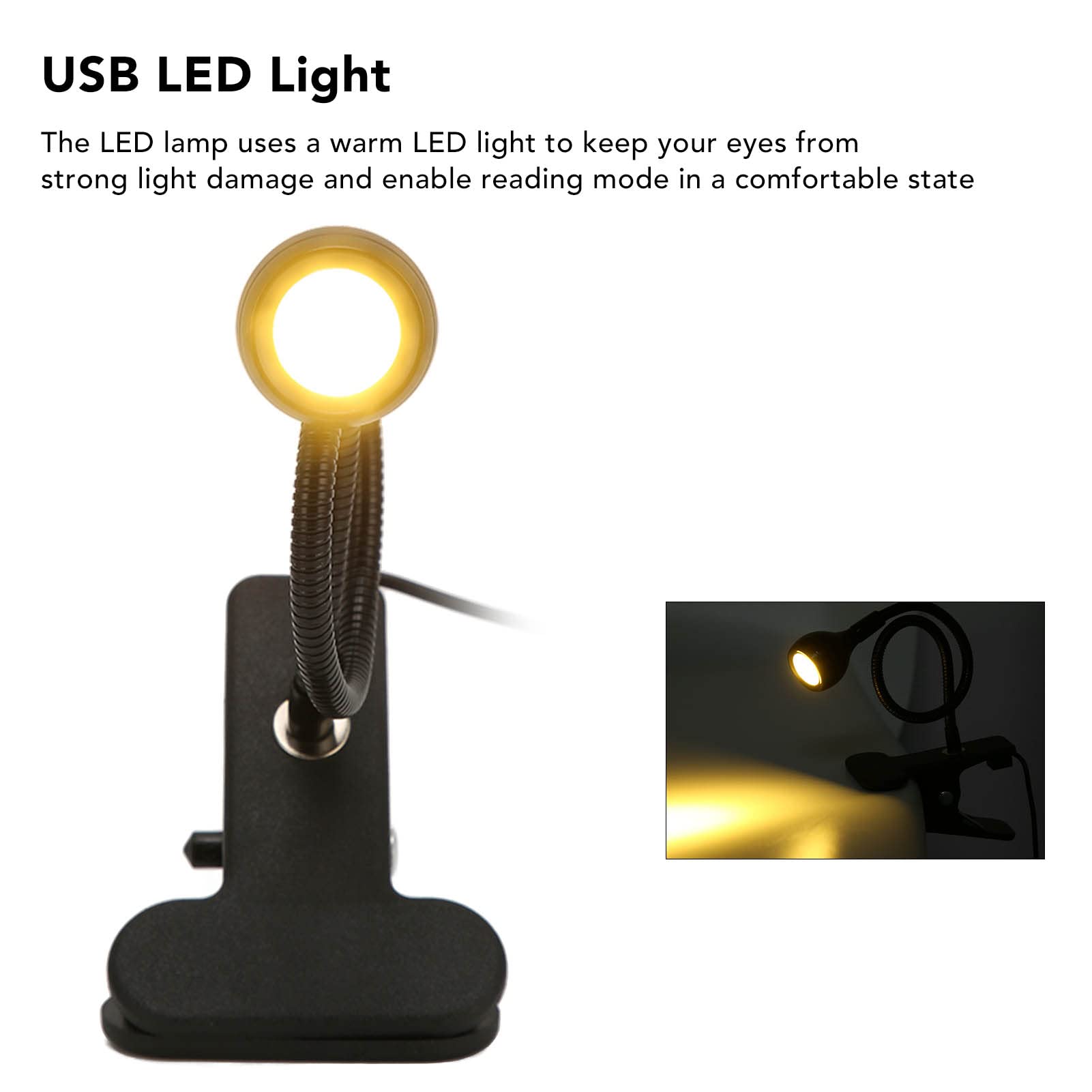ASHATA USB Reading Lamp - Flexible Gooseneck LED Desk Light with Warm Lighting & Eye Protection, USB Clamp Book Light for Home Office, Study, Night Reading, and Work (Perfect for Bedside, Computer Desk & Bookshelf Use)