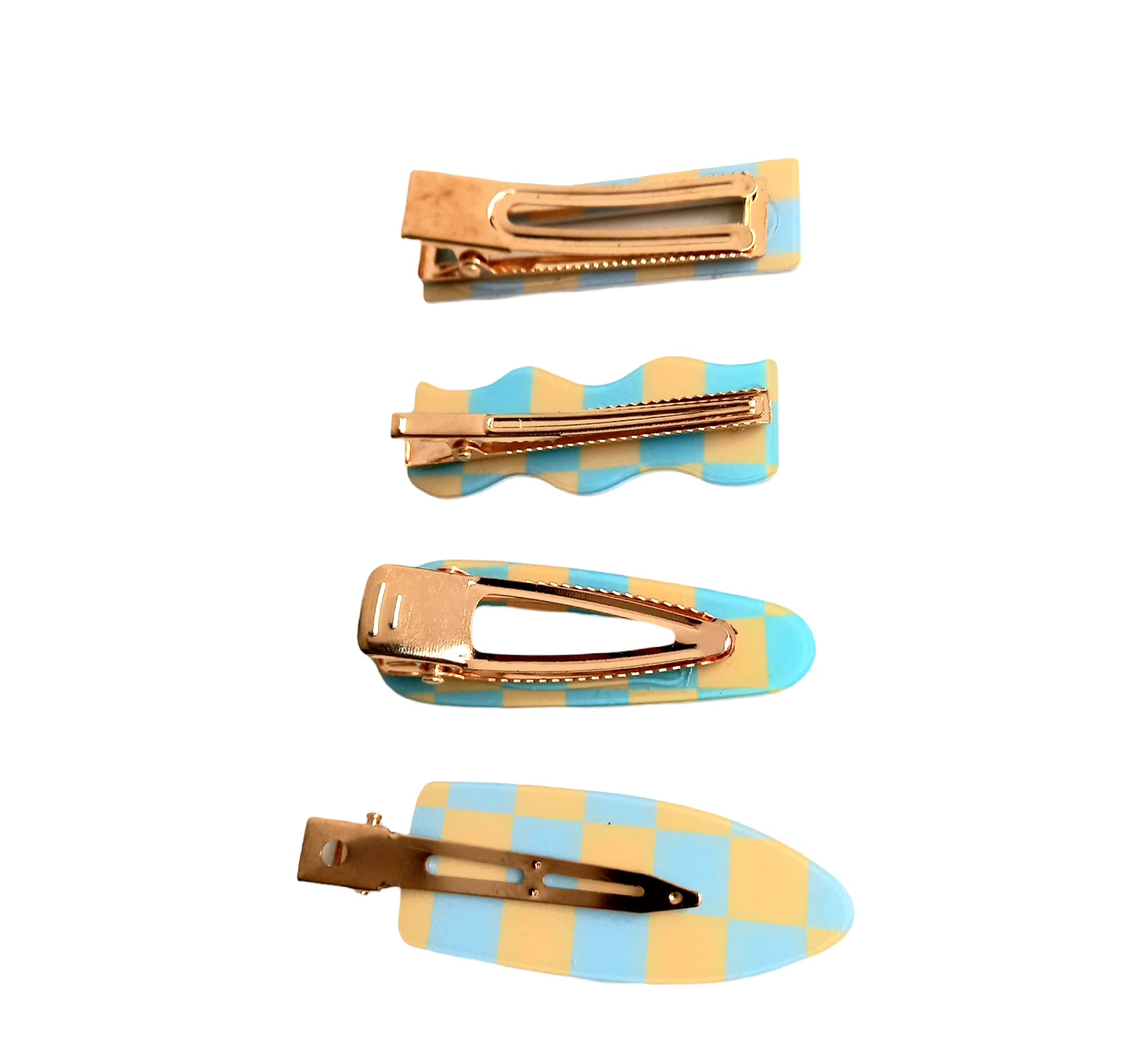 4 Pcs No Bend Hair Clips - Checkerboard Style Hair Barrettes, Colorful No Crease Hair Pins for Women & Girls - Salon Hairstyling & Makeup Application (6 Designs) - Perfect for Daily Use, Parties & Special Occasions